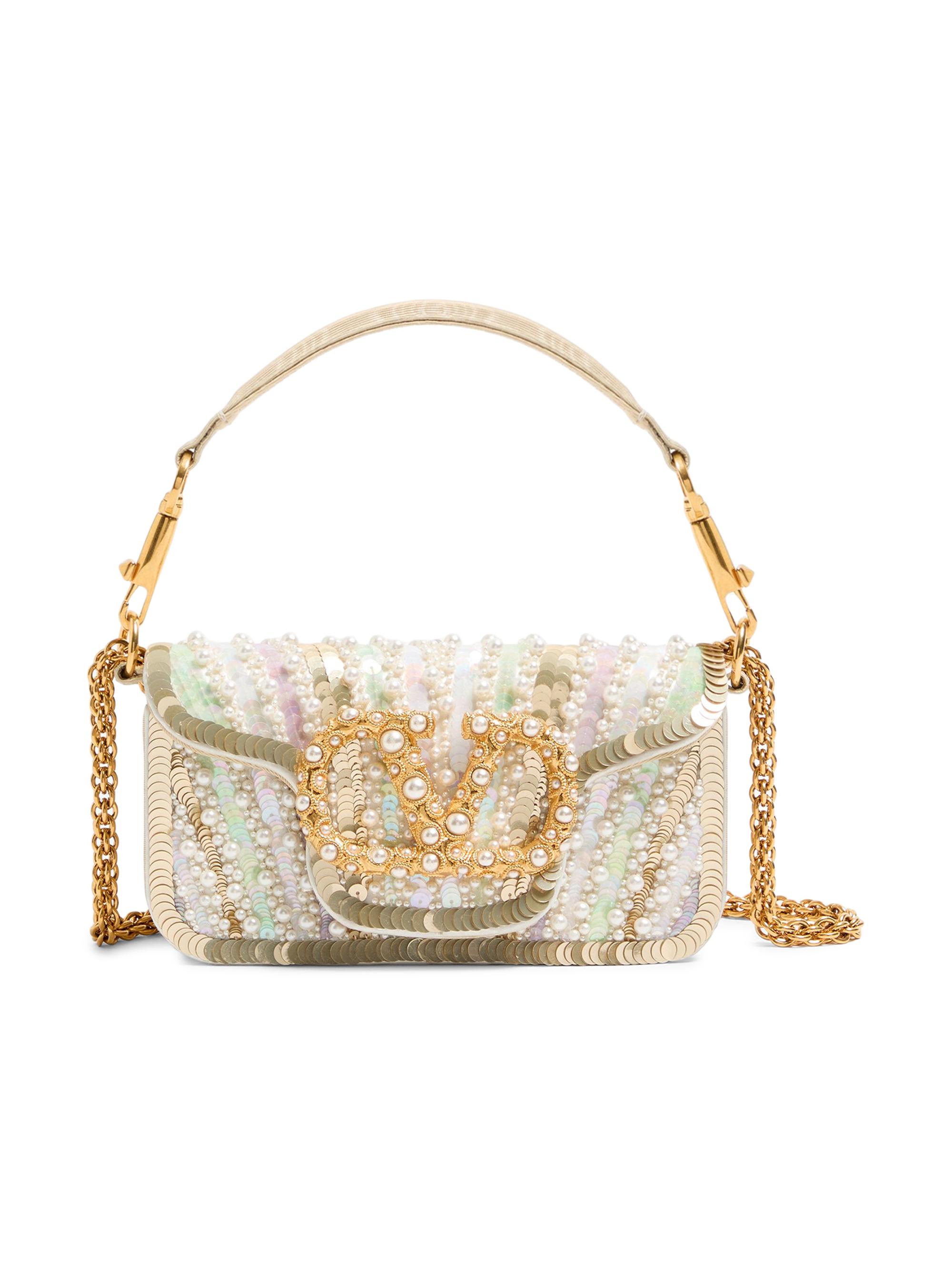 Valentino Garavani Women's Locò  Embroidered Shoulder Bag with Jewel Logo