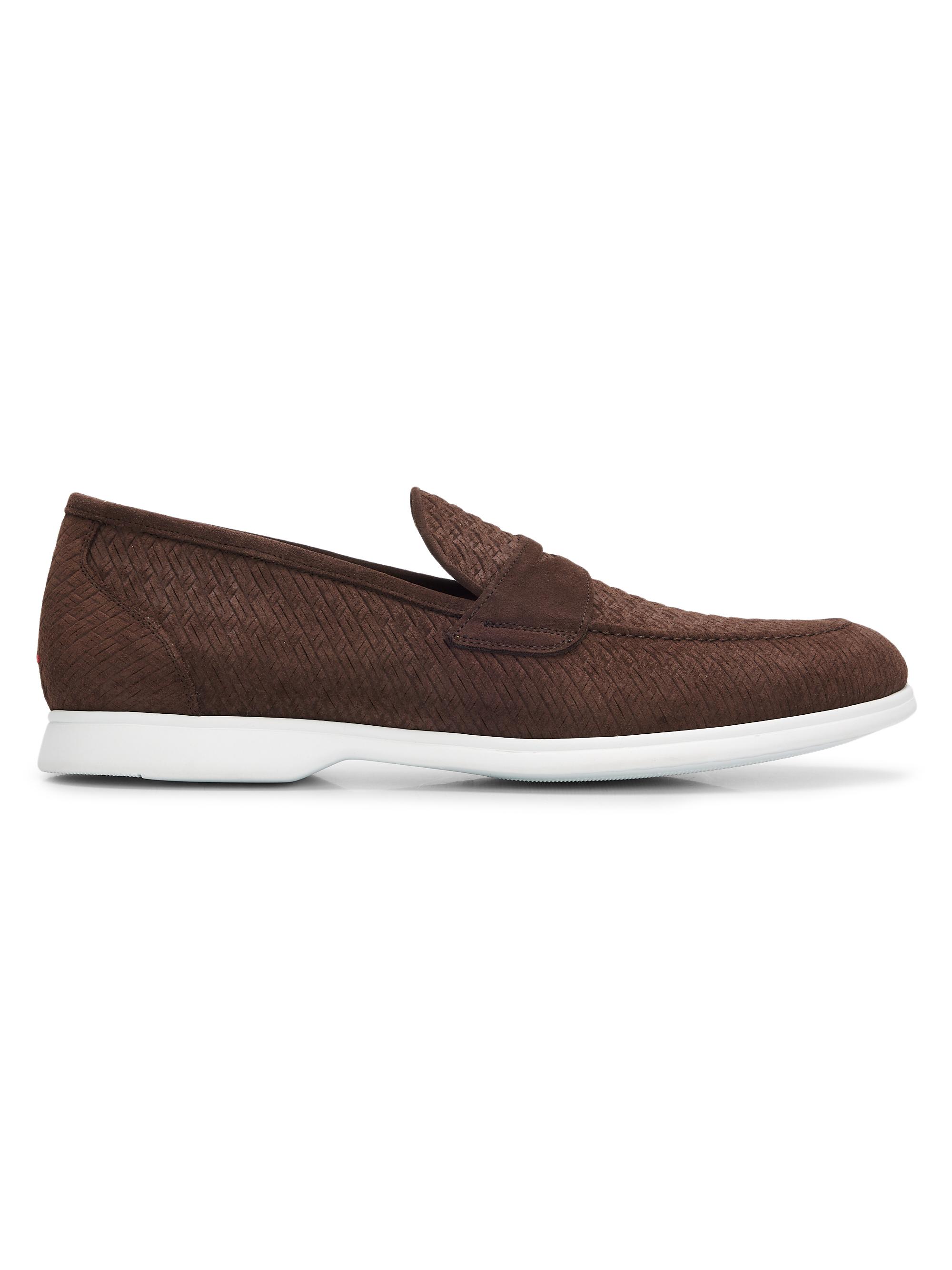 Kiton Men's Etched Suede Penny Loafers - Dark Brown