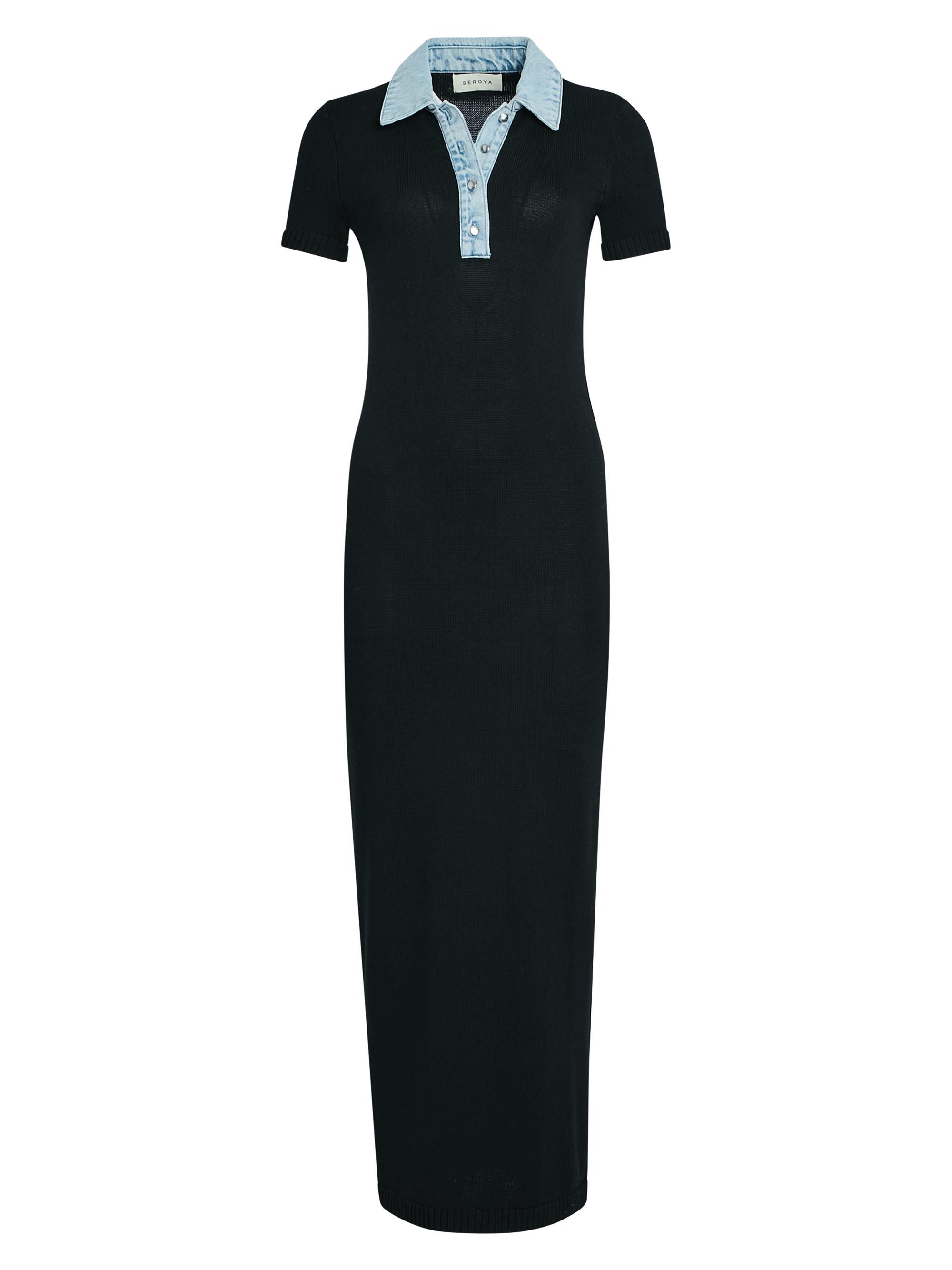 SEROYA Women's Reye Knitted Maxi Polo Dress - Black Coastline