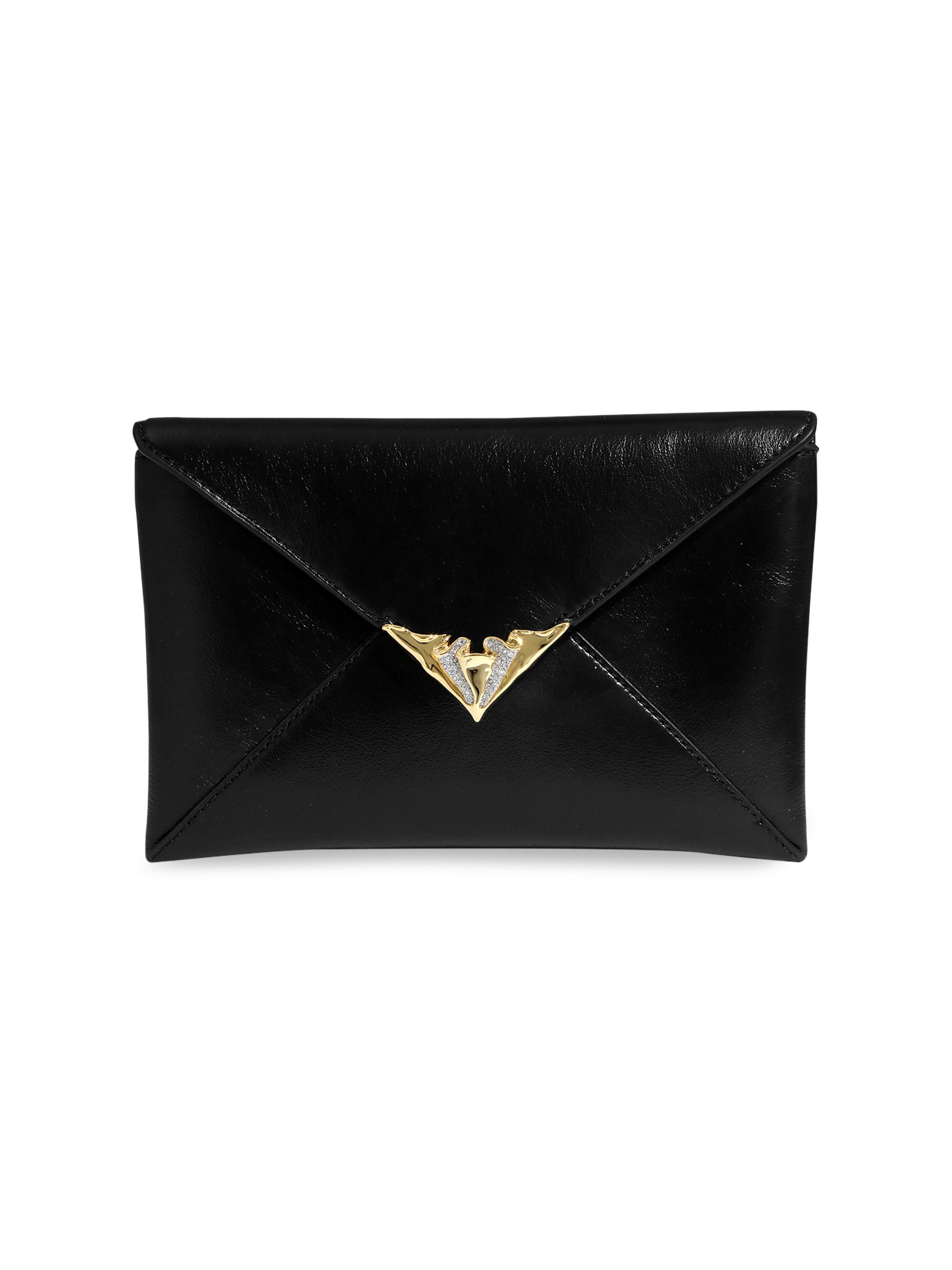 Alexis Bittar Women's Crystal-Embellished-Trim Leather Envelope Clutch - Black