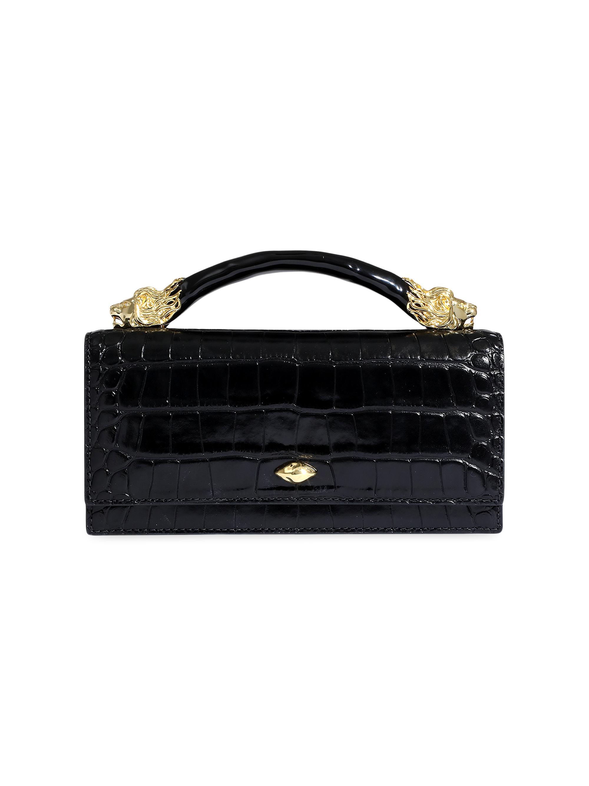 Alexis Bittar Women's Lioness Croc-Embossed Leather Top Handle Bag - Black