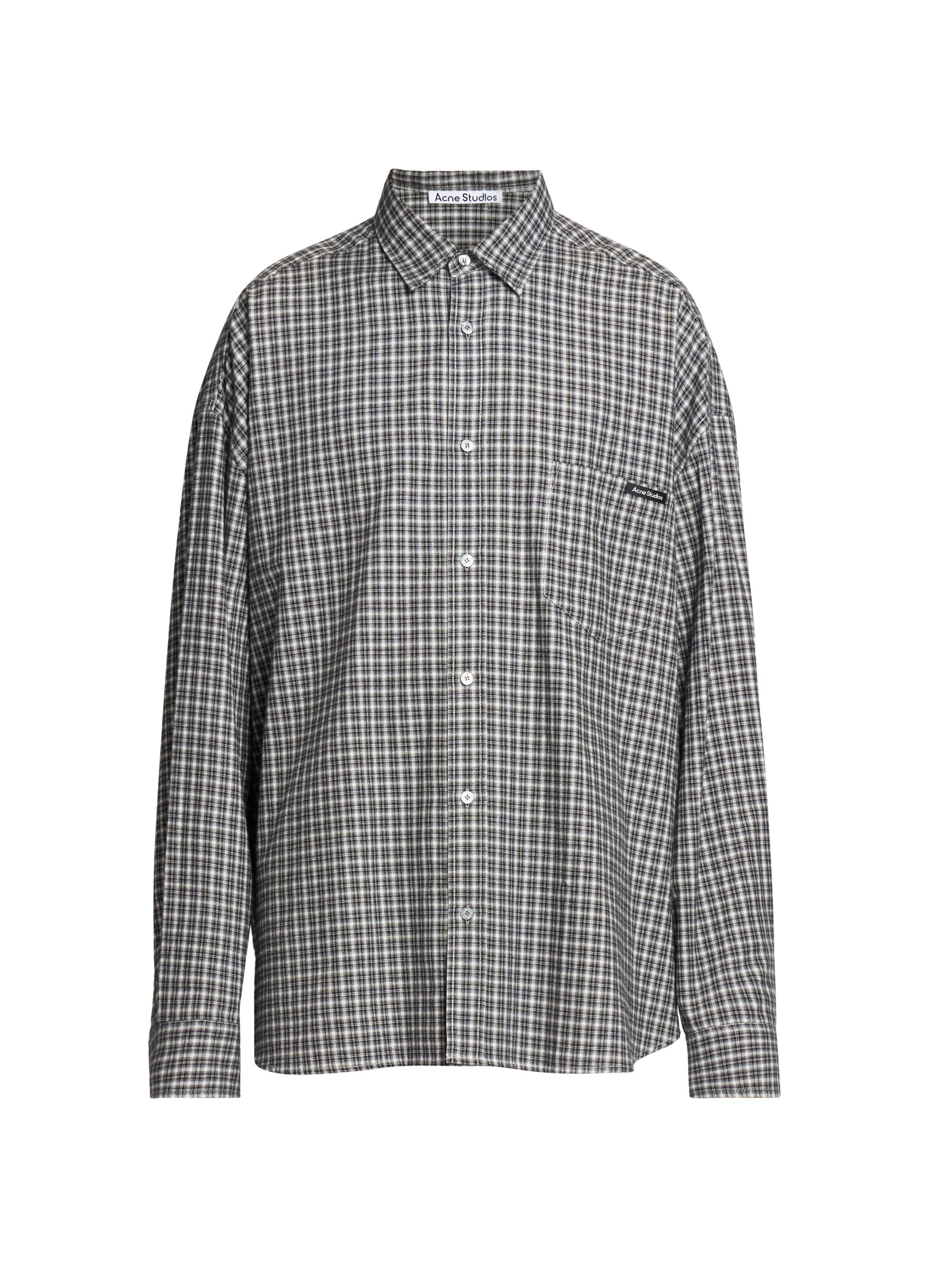 Men’s Soffia Washed Flannel Check Shirt – Black White – Size 40