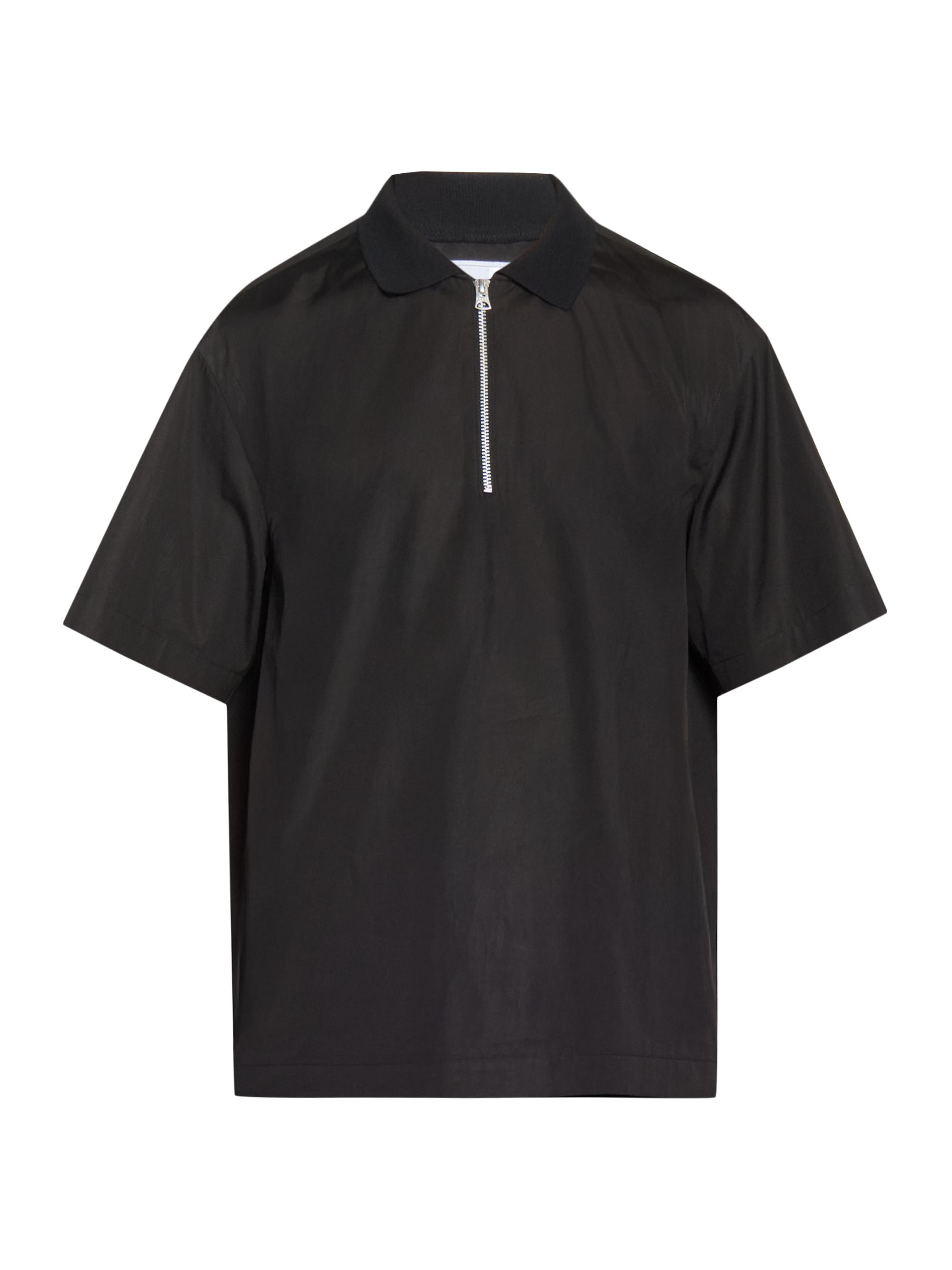 Sacai Men's Quarter-Zip Cotton Poplin Shirt - Black