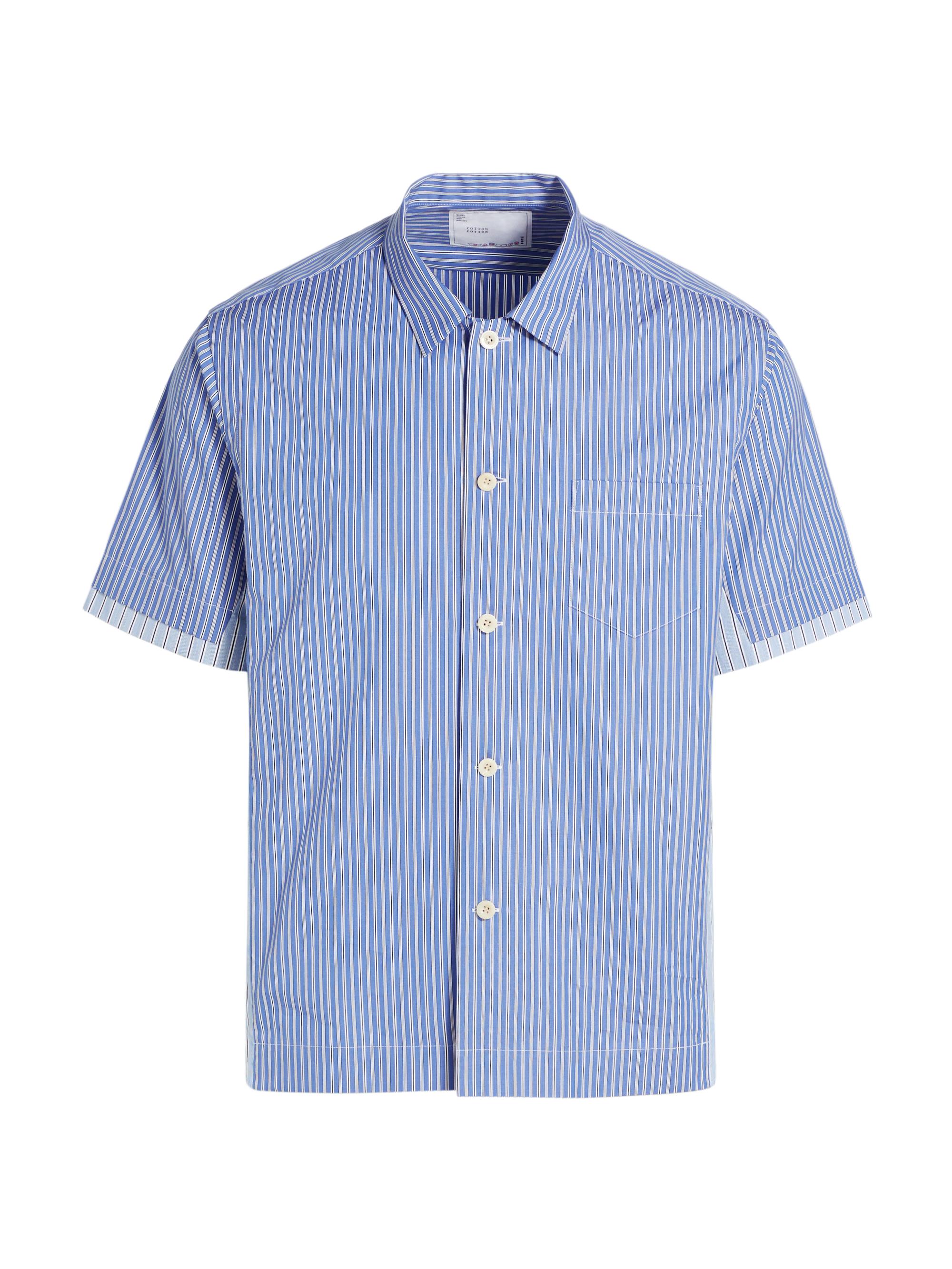 Sacai Men's Striped Cotton Poplin Short-Sleeve Shirt - Blue Stripe