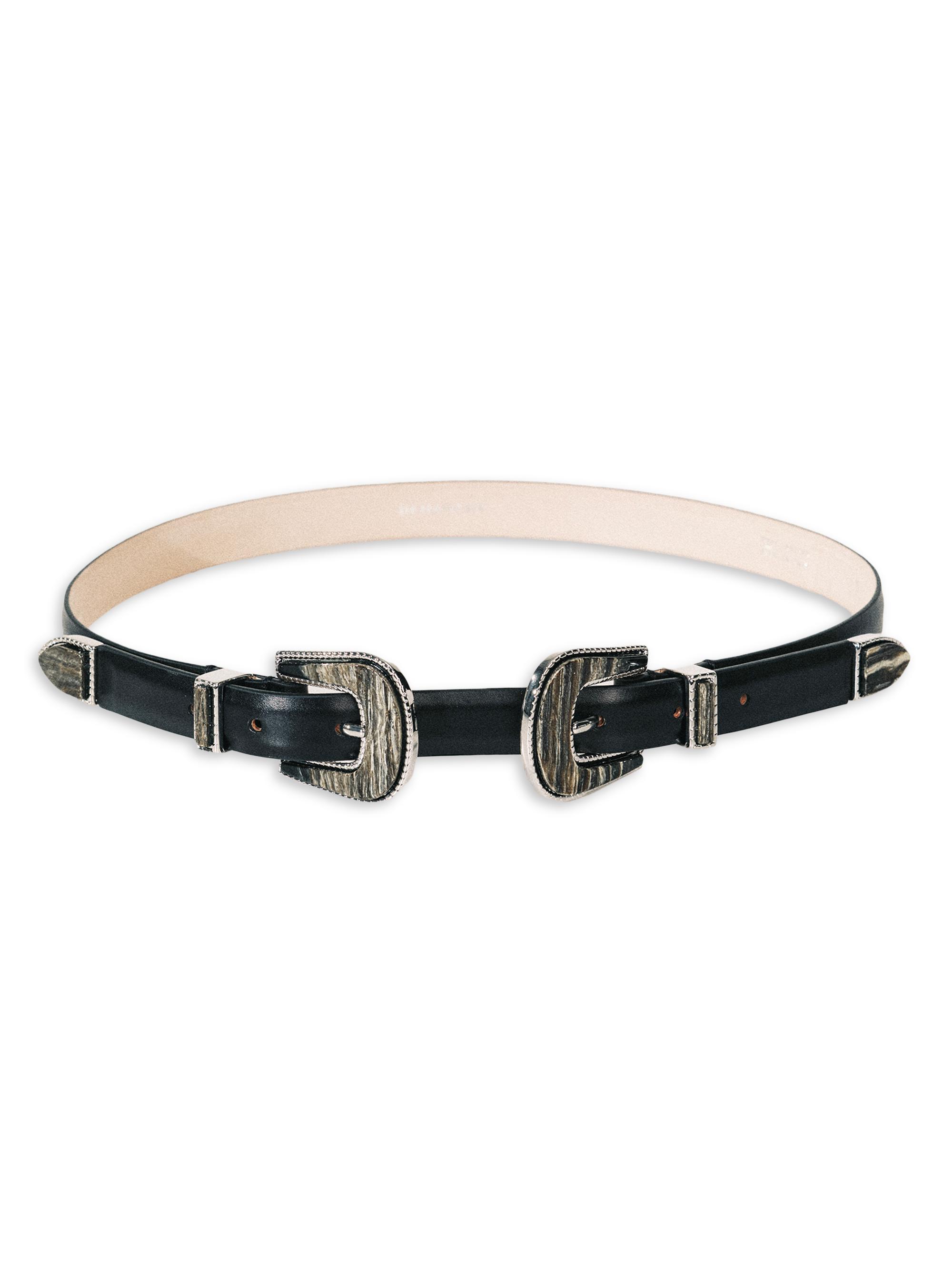 Resort Travertine Double-Buckle Leather Belt