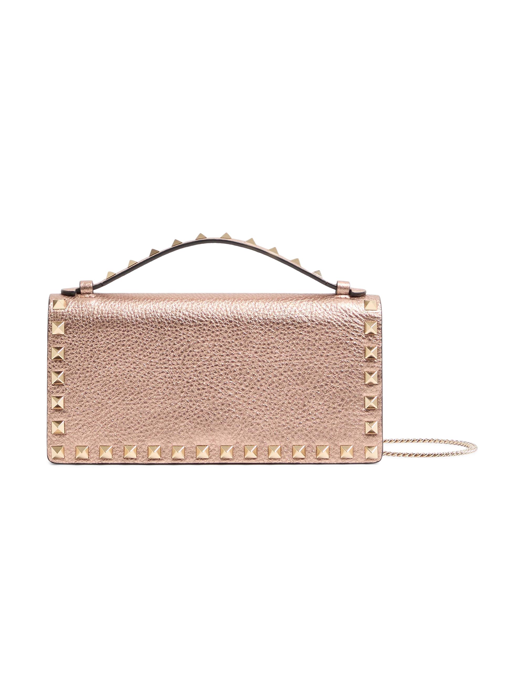 Valentino Garavani Women's Rockstud Laminated Grainy Calfskin Wallet with Chain - Rose Cannelle