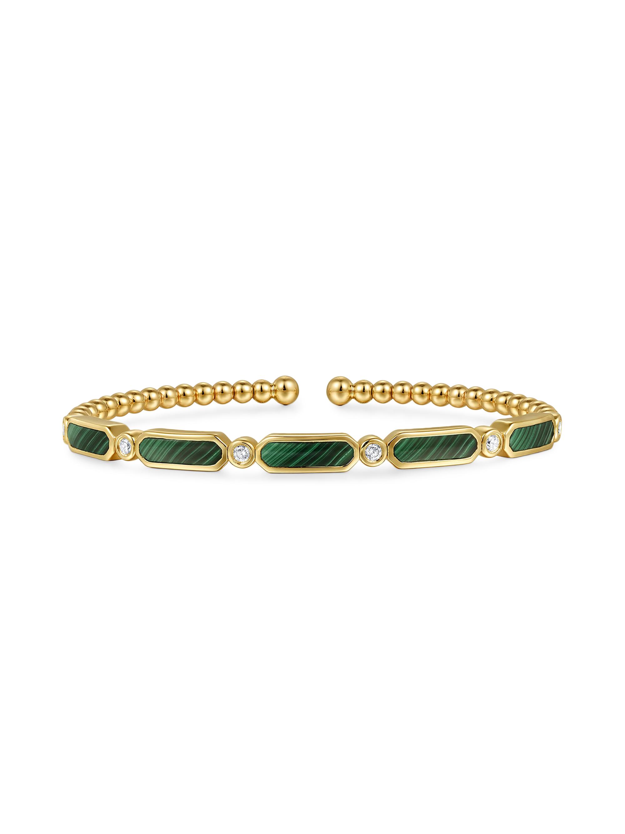 Gabriel & Co Women's Bujukan 14K Yellow Gold, Malachite & 0.21 TCW Diamond Cuff Bracelet - Yellow Gold