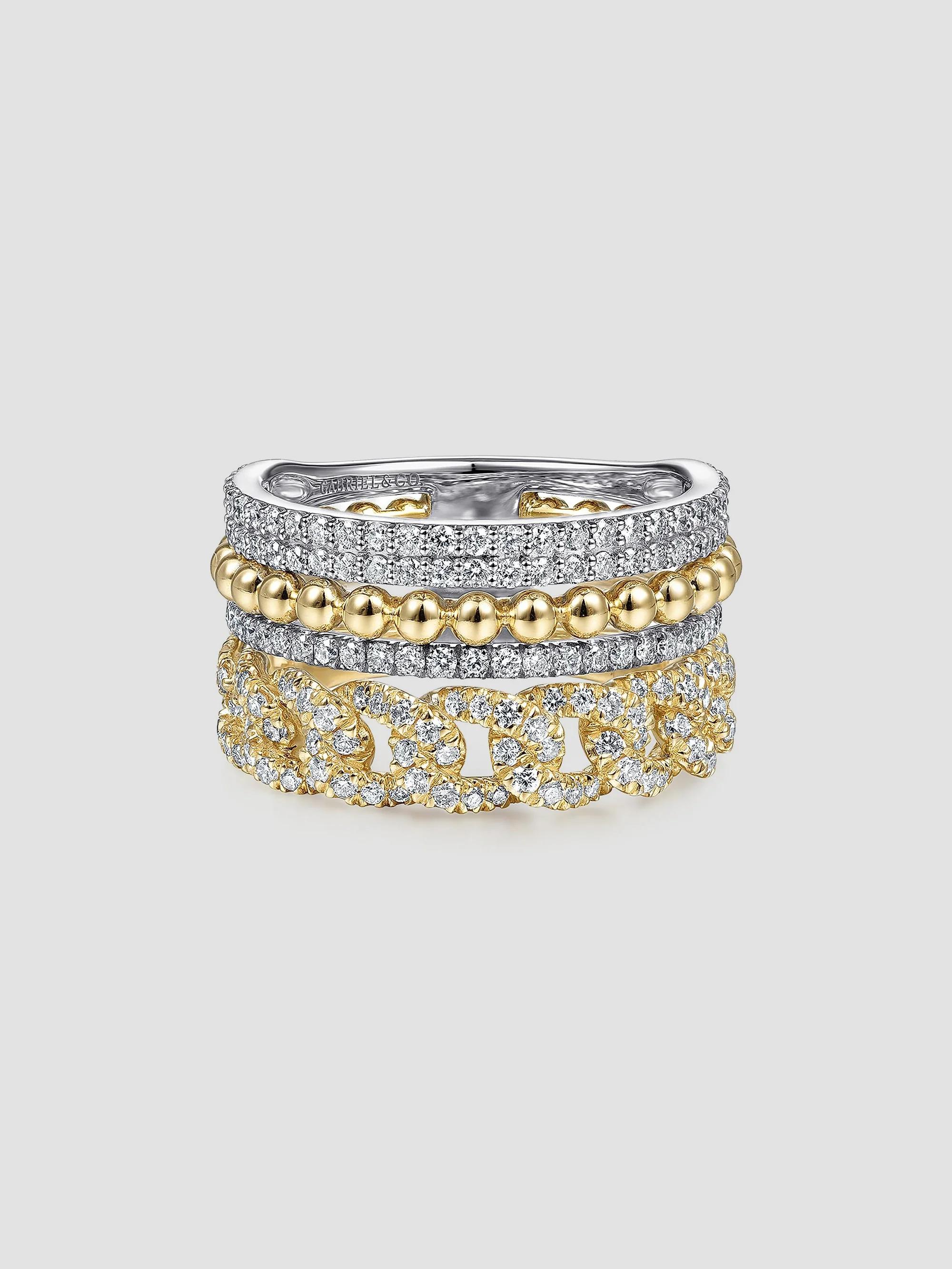 Gabriel & Co Women's Bujukan 14K White & Yellow Gold & 1.00 TCW Diamond Stackable Ring - Yellow Gold - Size 6.5