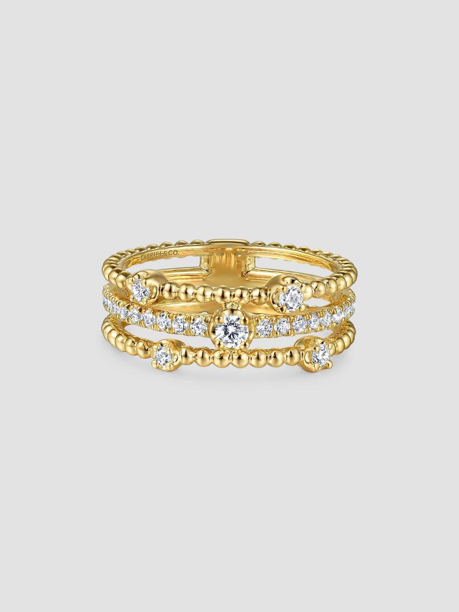 Gabriel & Co Bujukan 14K Yellow Gold & 0.35 TCW Diamond Stacking Ring ...