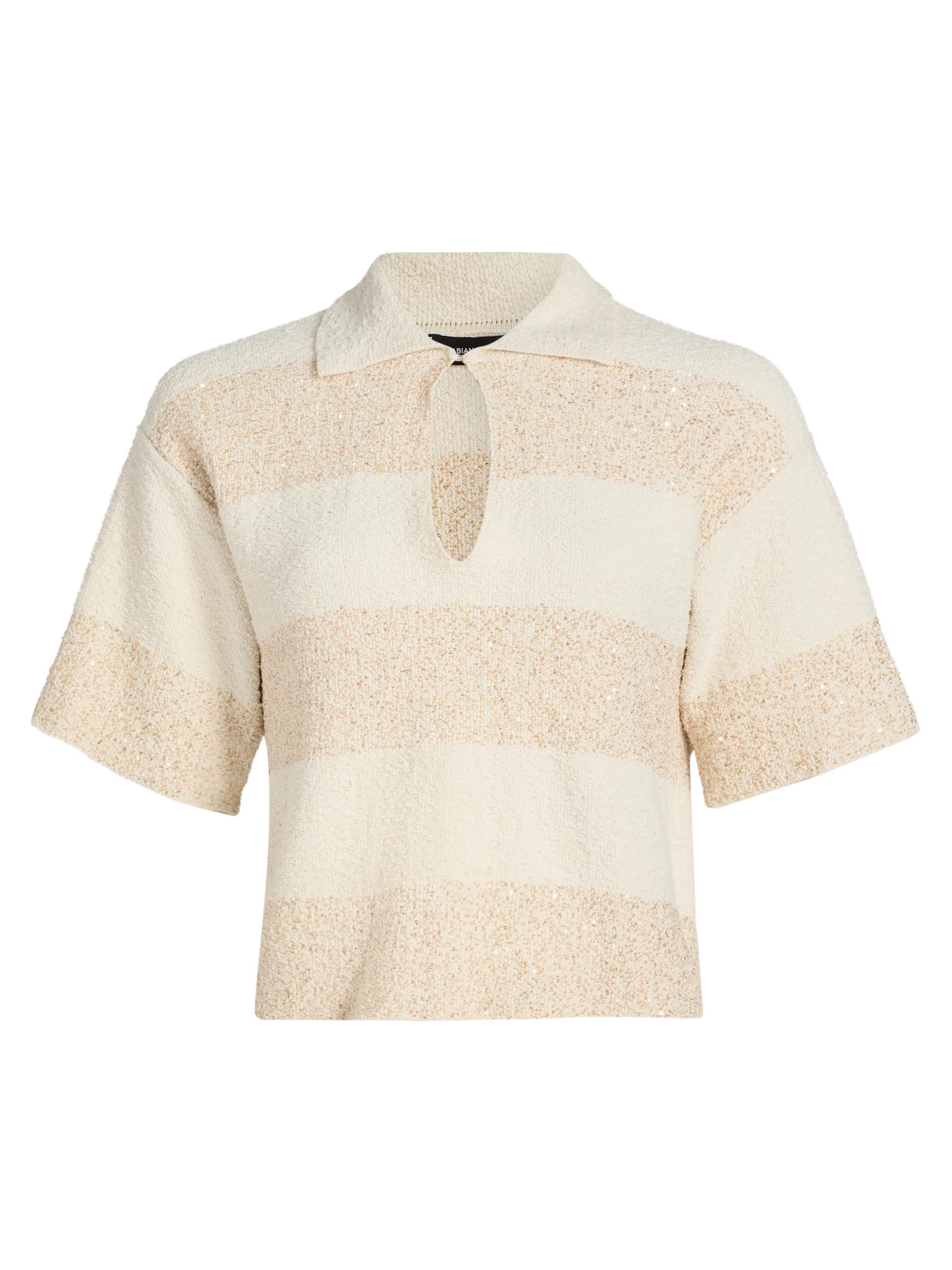 Fabiana Filippi Women's Striped Bouclé Cotton Cropped Polo Top - Burro