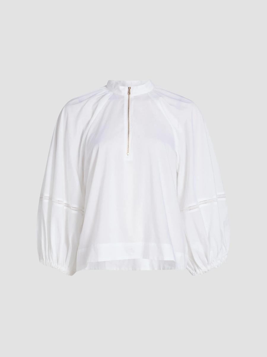 Fabiana Filippi Balloon-Sleeve Cotton Muslin Half-Zip Shirt | Saks