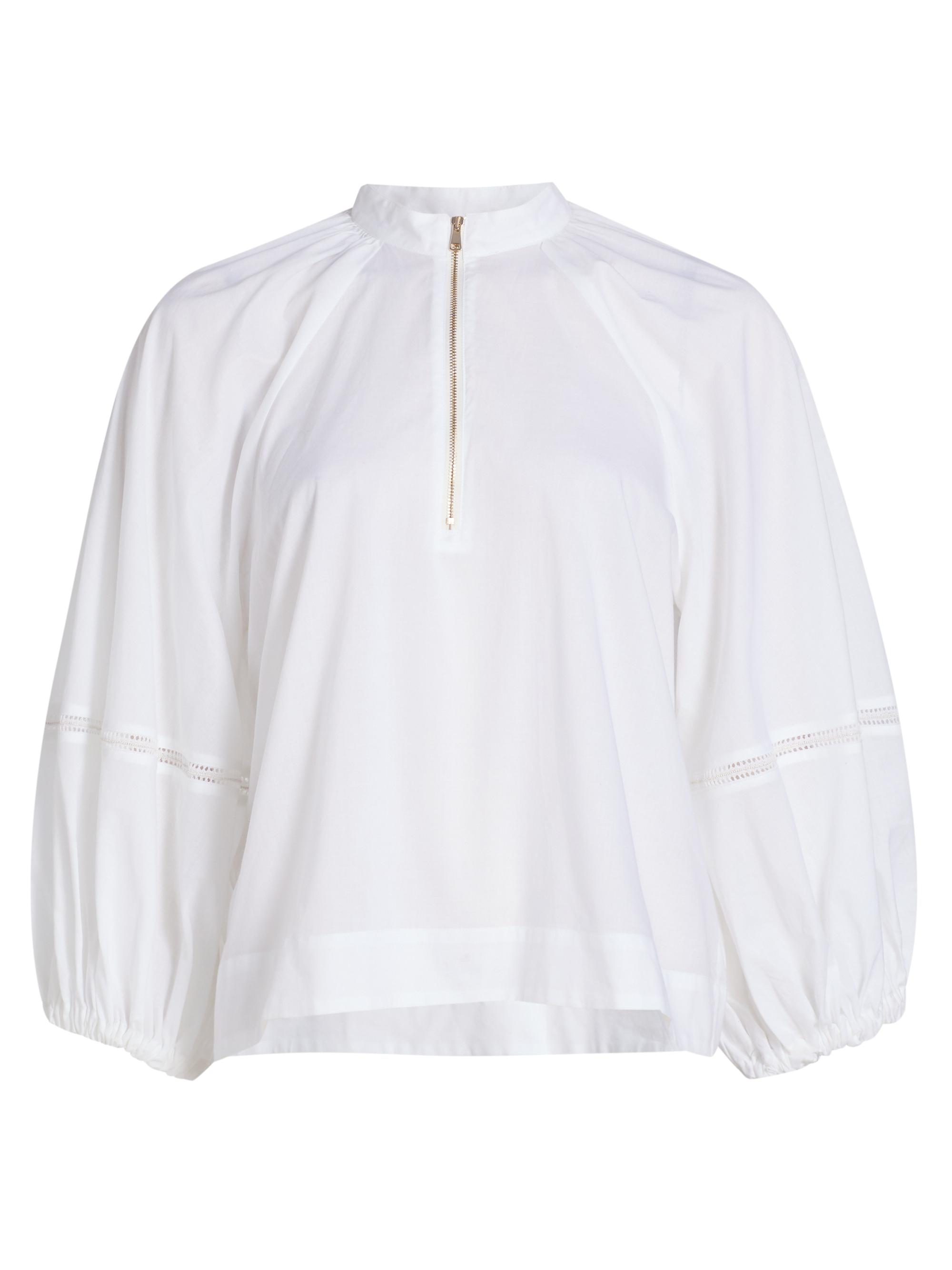 Fabiana Filippi Women's Balloon-Sleeve Cotton Muslin Half-Zip Shirt - Bianco Ottico