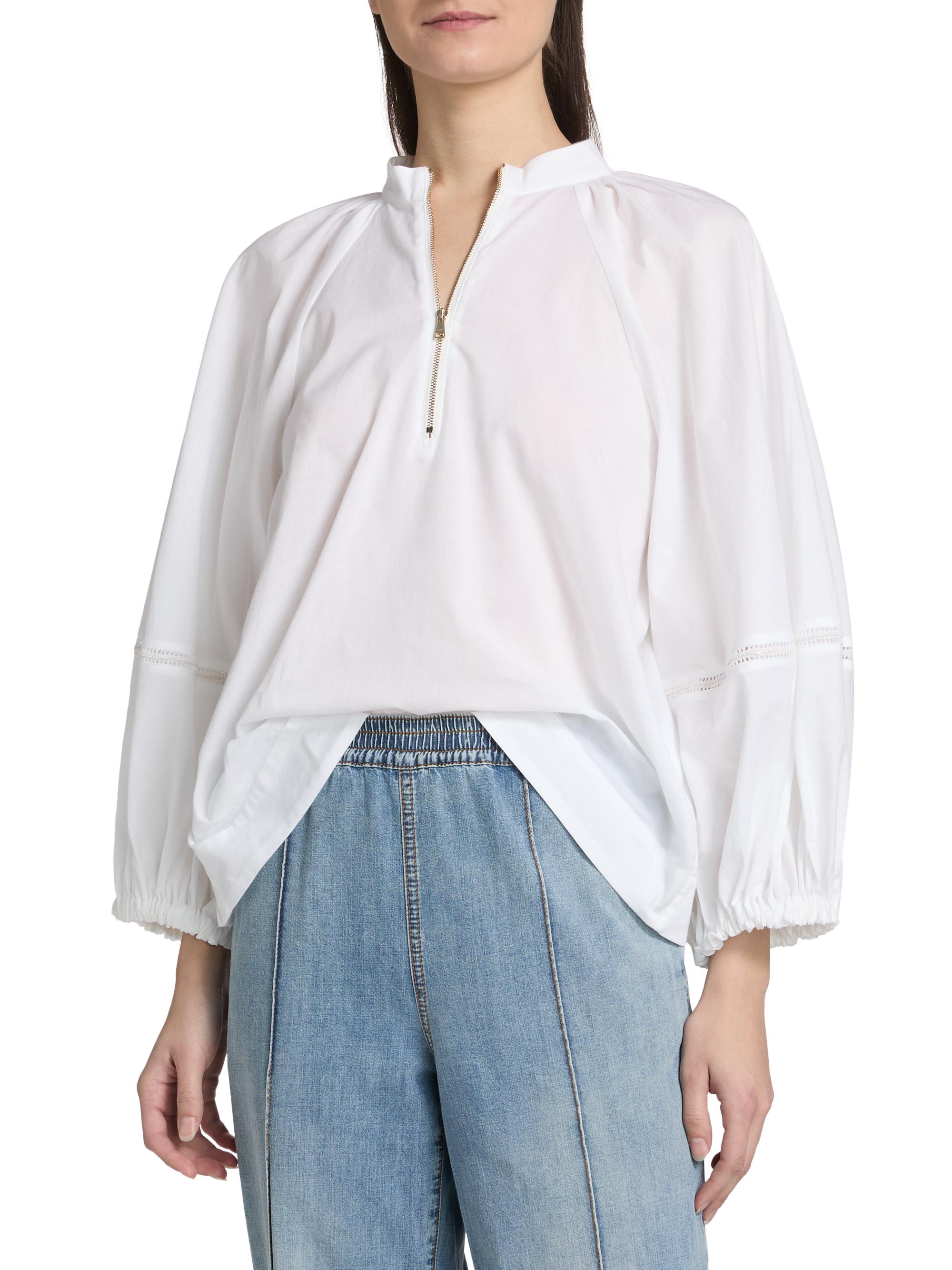 Fabiana Filippi Balloon-Sleeve Cotton Muslin Half-Zip Shirt | Saks