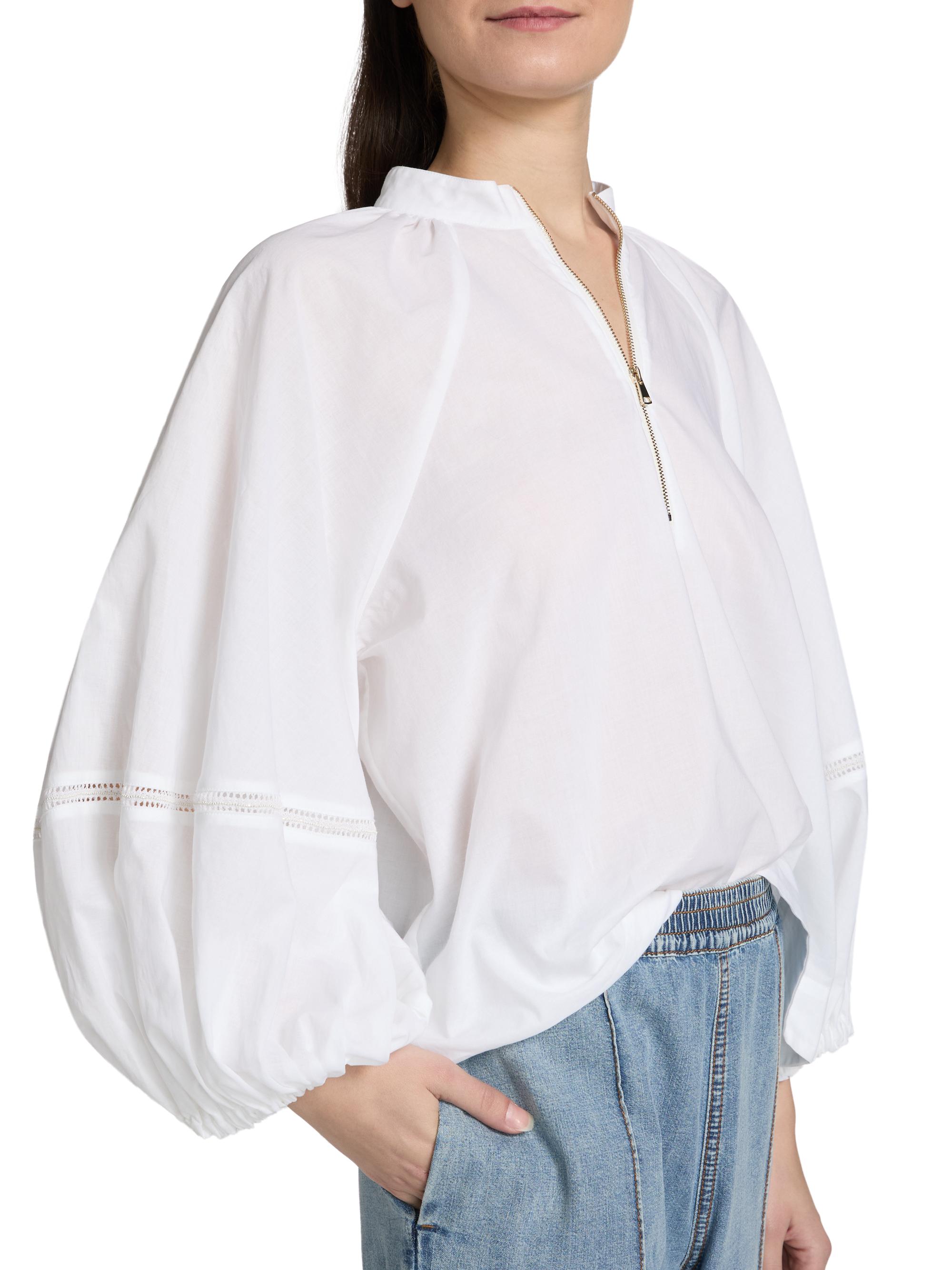 Fabiana Filippi Balloon-Sleeve Cotton Muslin Half-Zip Shirt | Saks