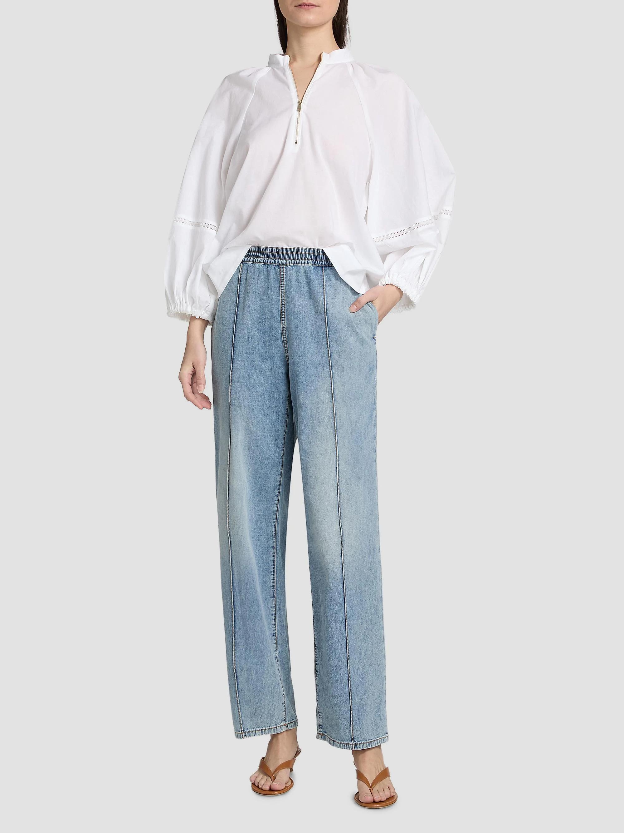 Fabiana Filippi Balloon-Sleeve Cotton Muslin Half-Zip Shirt | Saks