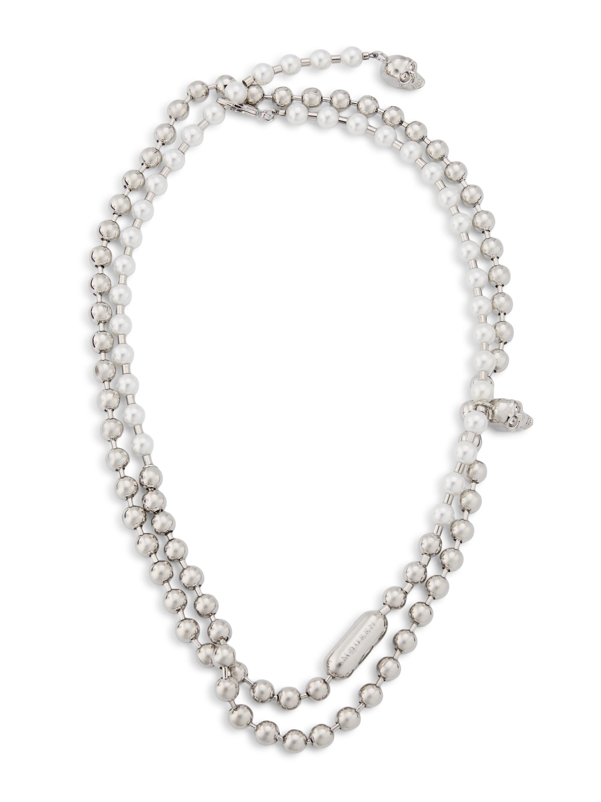 McQueen Women's Skull Pearl-Embellished Ball Chain Belt - Pearl