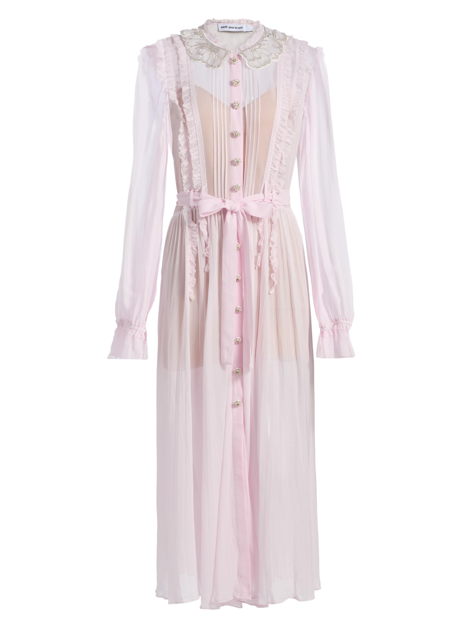 Self-Portrait Pleated Embellished Belted Midi-Dress | Saks Fifth