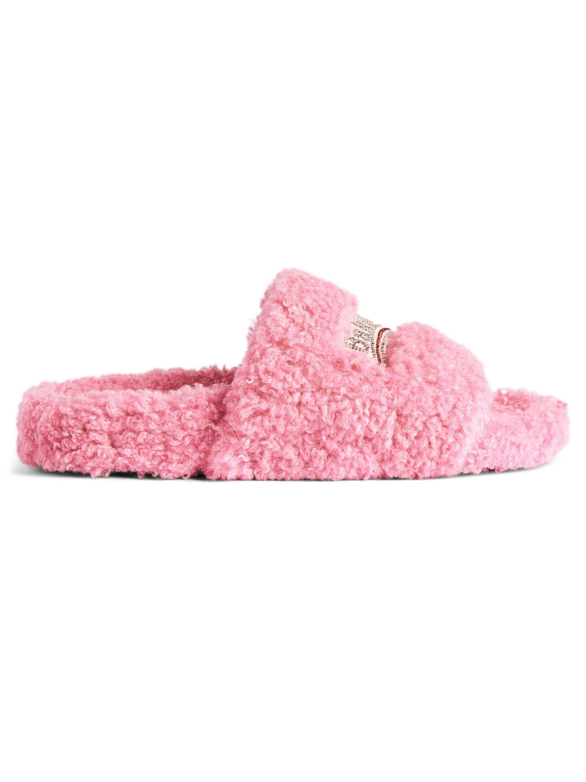 Balenciaga Women's Furry Slide Sandals - Sweet Pink - Women's Clothing