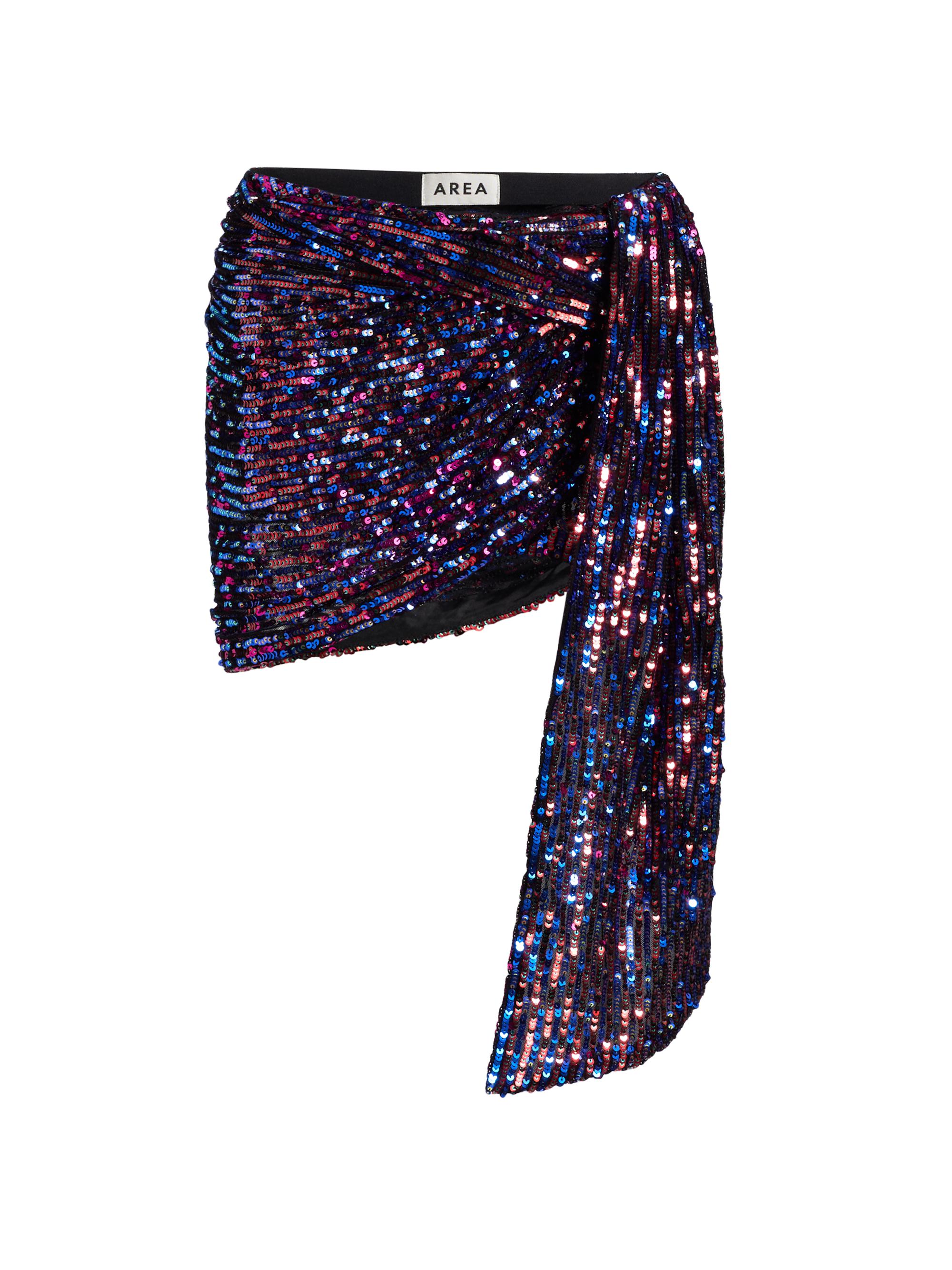 Area Women's Sequin Asymmetric Wrap Miniskirt - Red Multi