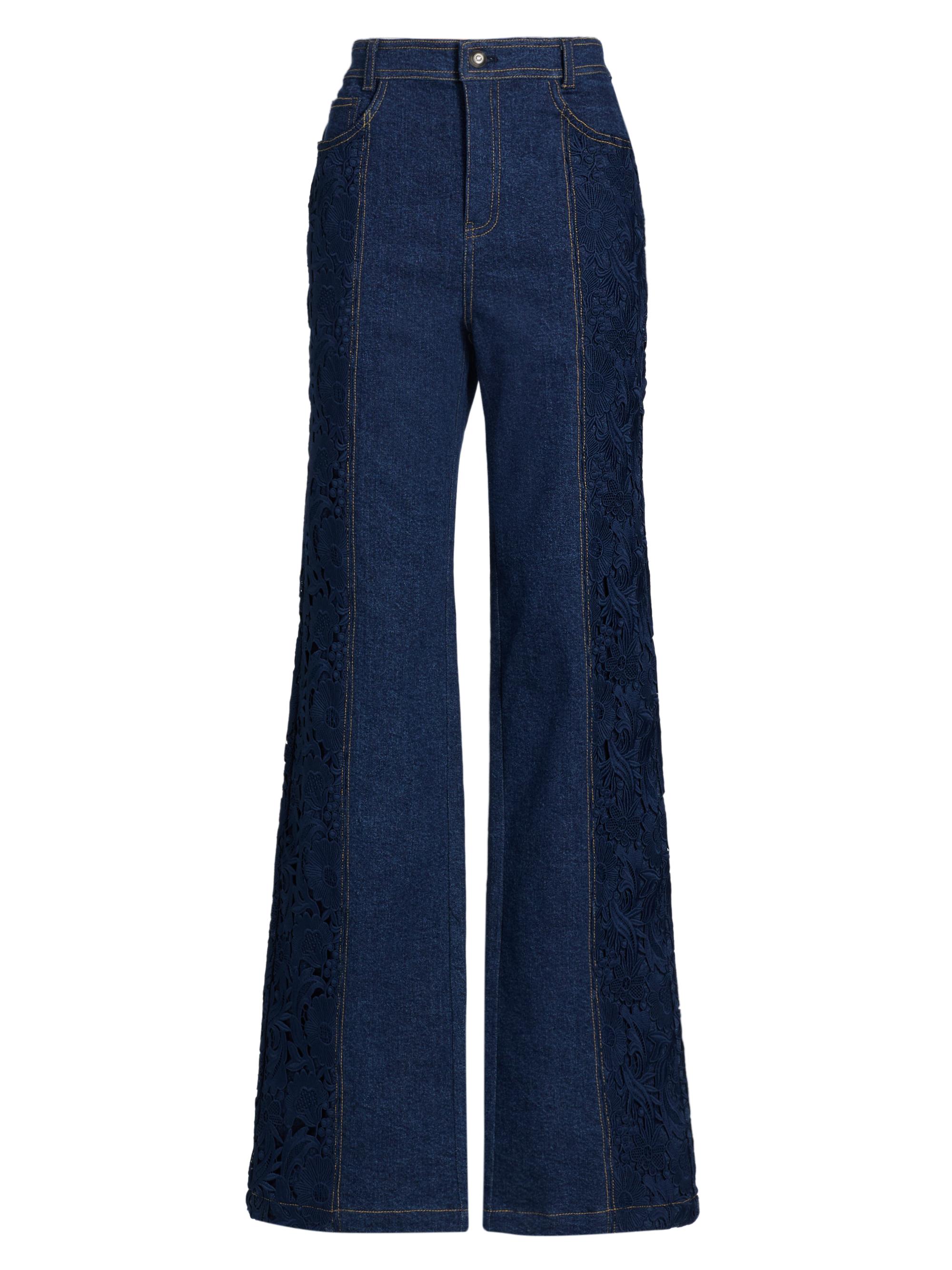 Cinq à Sept Women's Francine Denim-Lace Wide-Leg Jeans - Navy