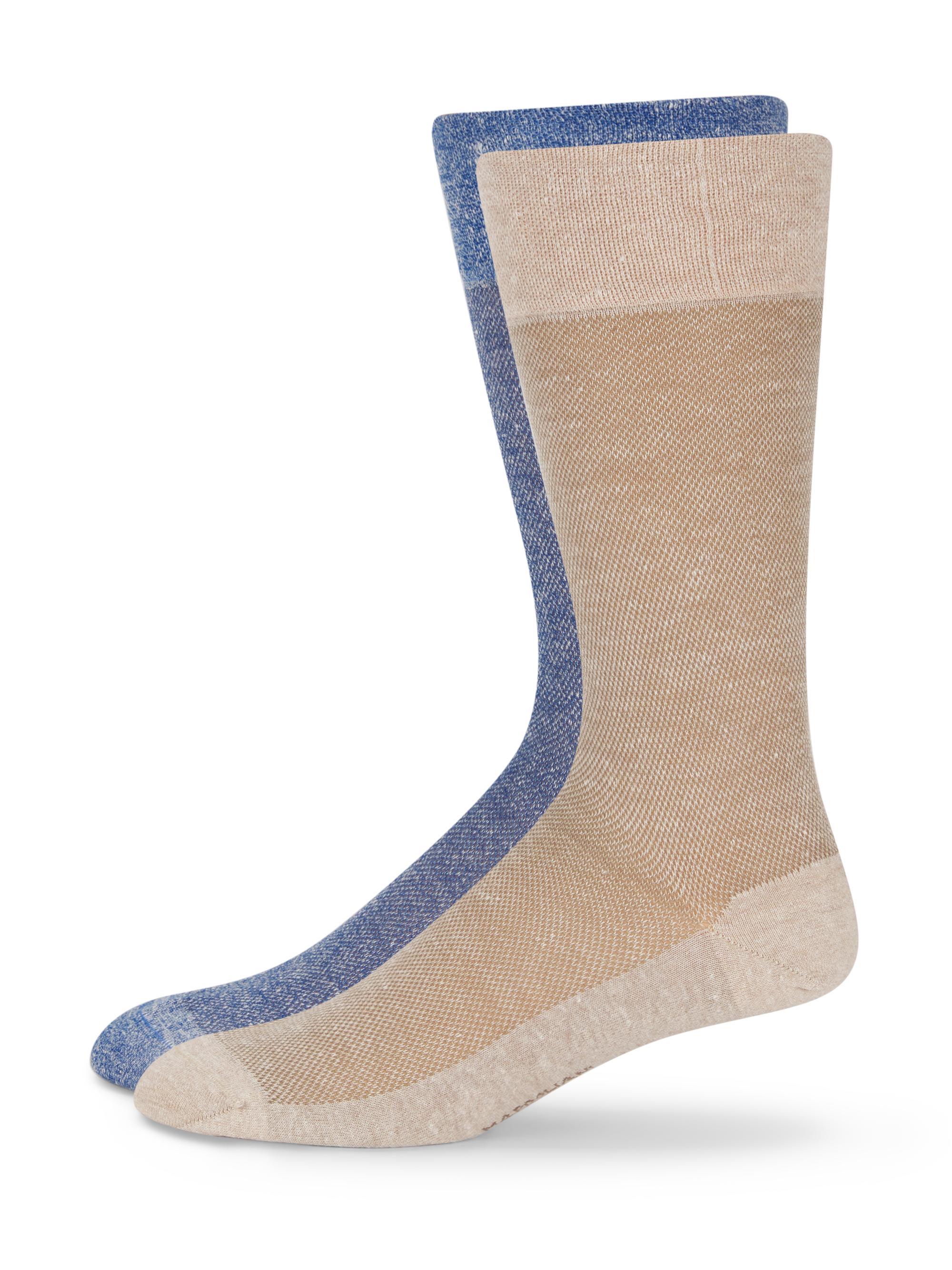 Marcoliani Men's 2-Pack Linen-Blend Mid-Calf Socks - Blue Beige