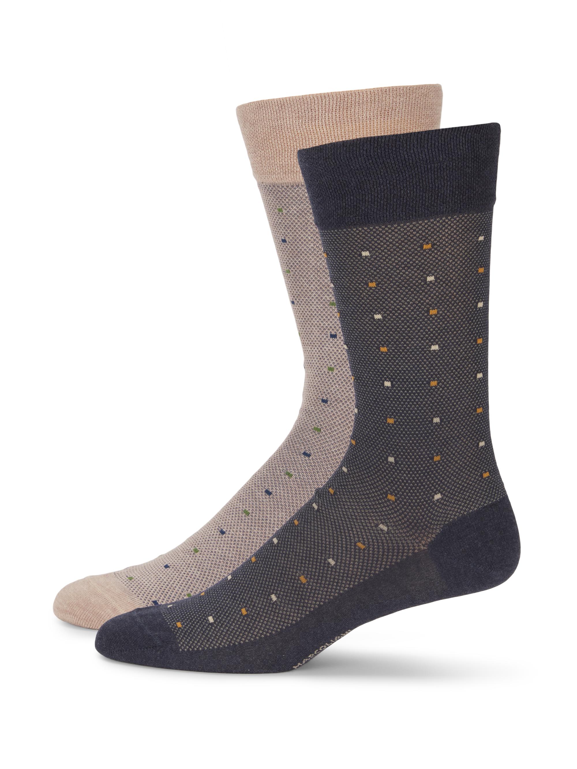 Marcoliani Men's 2-Pack Contemporary Dots Mid-Calf Socks - Indigo Beige