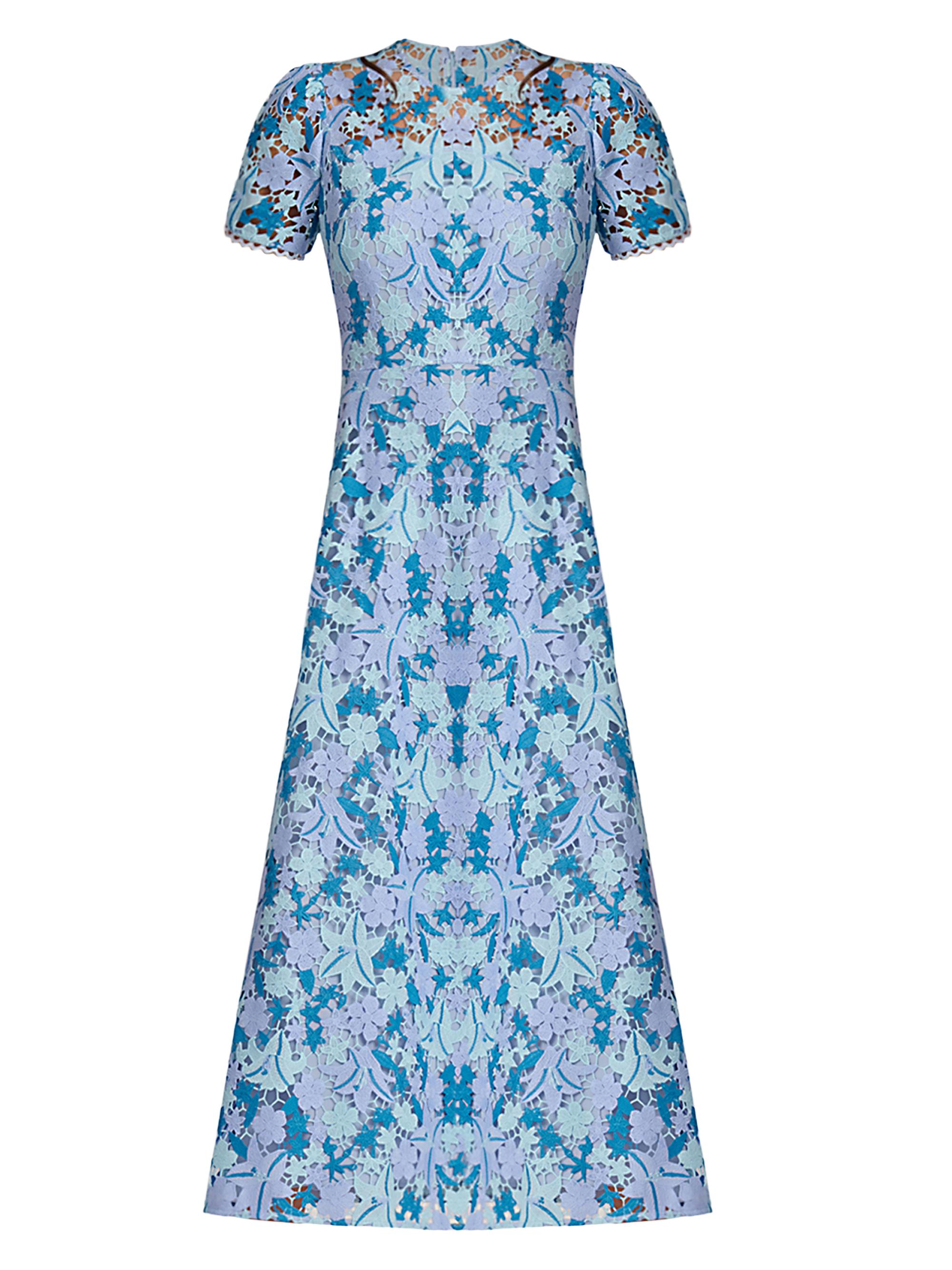 Shoshanna Women's Preston Lace Tea-Length Dress - Light Blue Periwinkle Slate