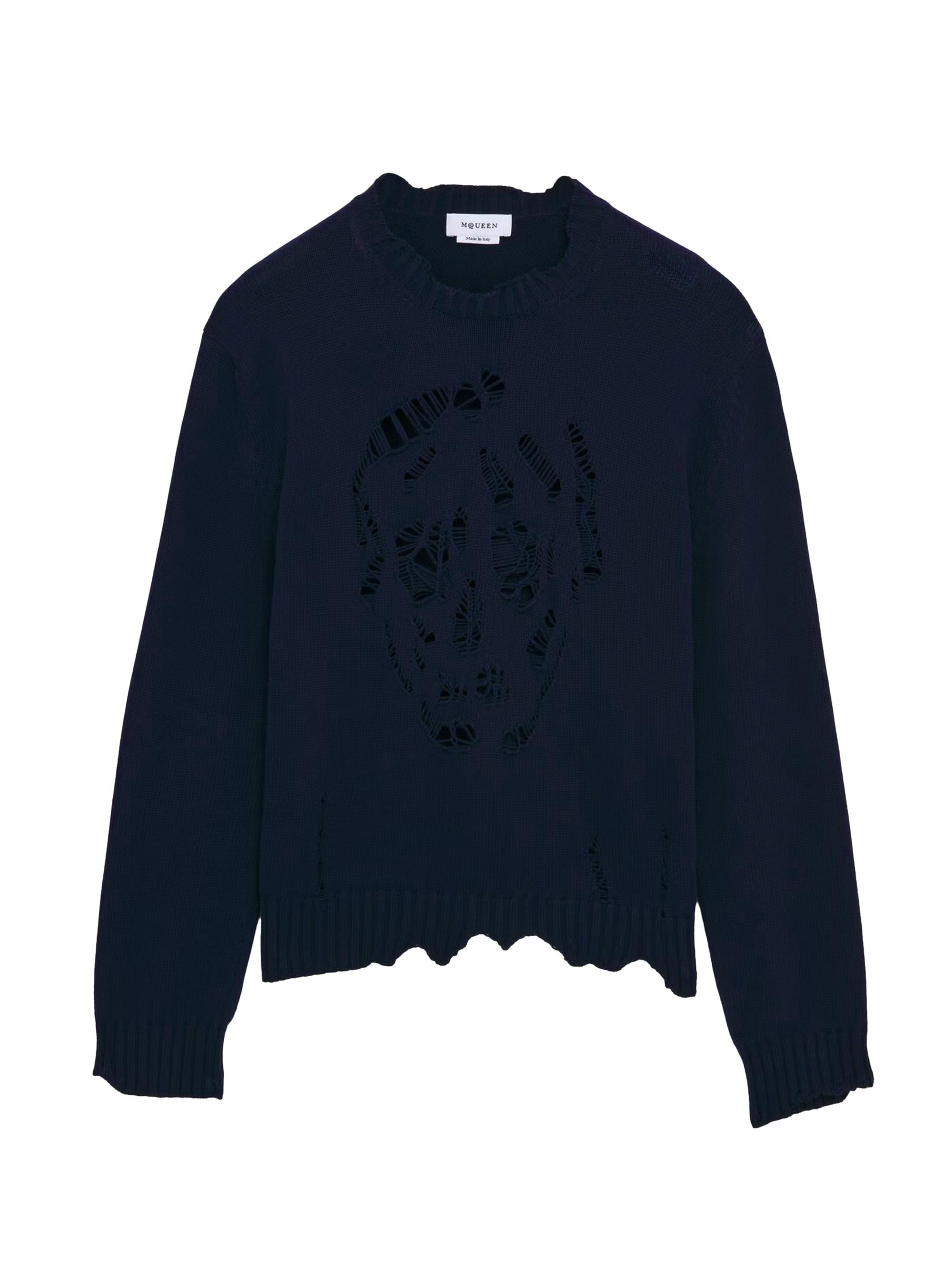 McQueen Men's Skull Intarsia-Knit Crewneck Sweater - Navy