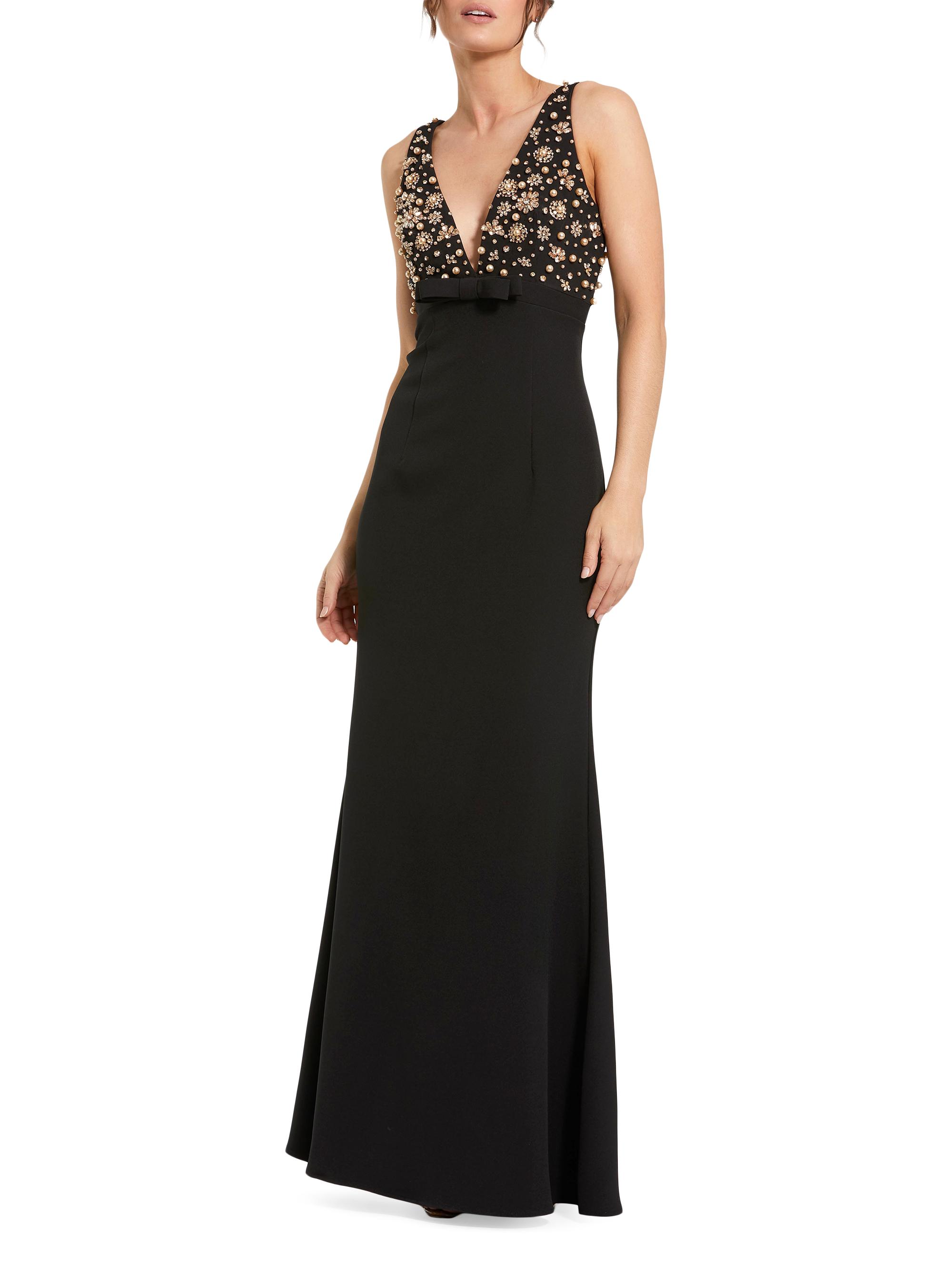Mac Duggal Women's Petite Embellished Crepe V-Neck Gown - Black Petite 12