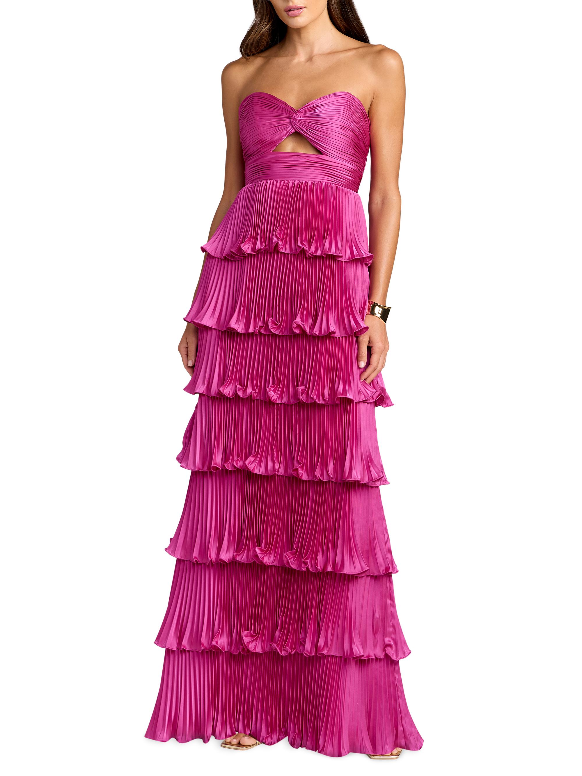 Mac Duggal Women's Petite Tiered Pleated Charmeuse Strapless Ruffle Gown - Fuchsia Petite 10