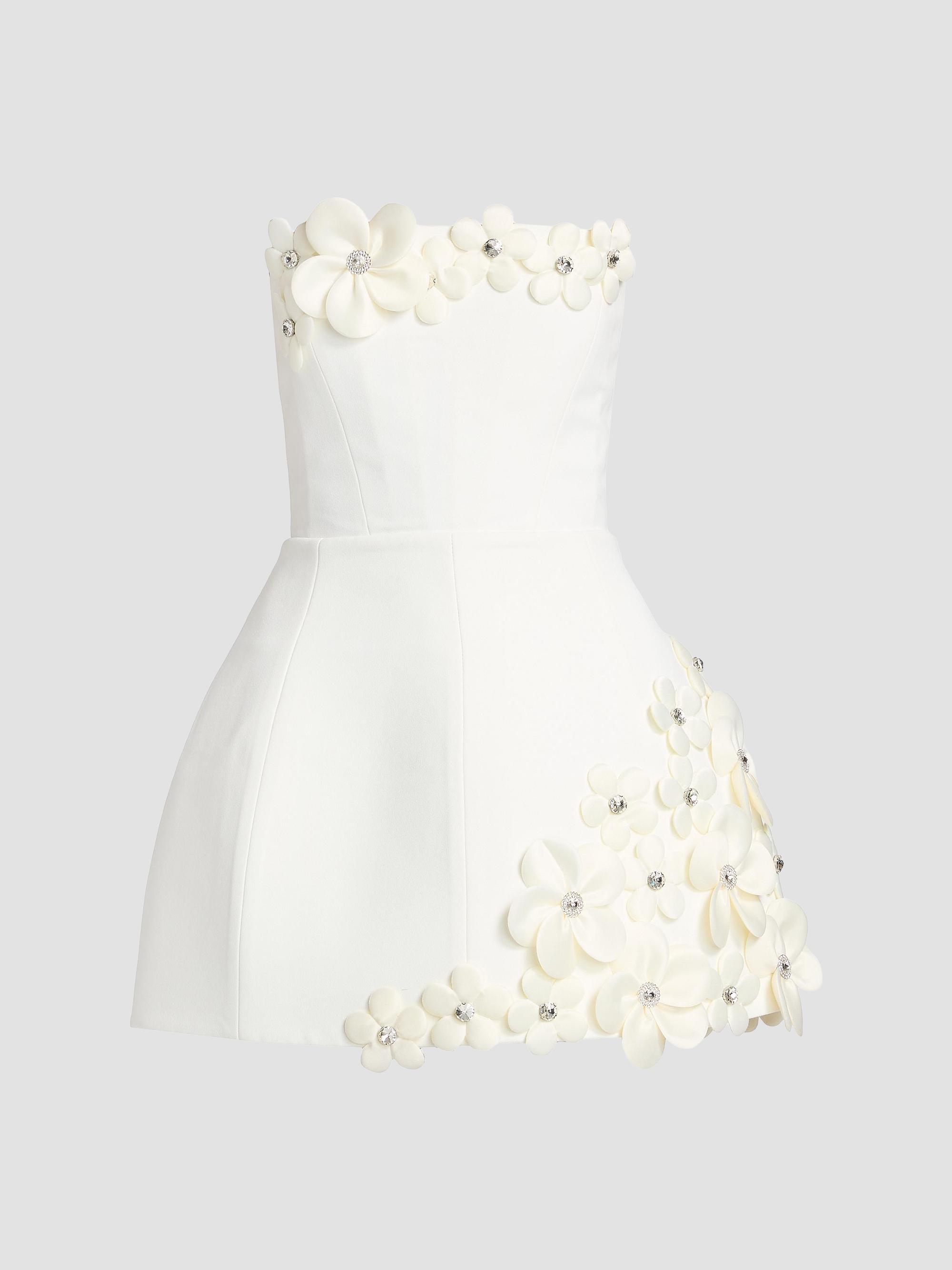 Bronx Banco Women's Estelle 3D Floral Strapless Minidress - White | Thumbnail 8