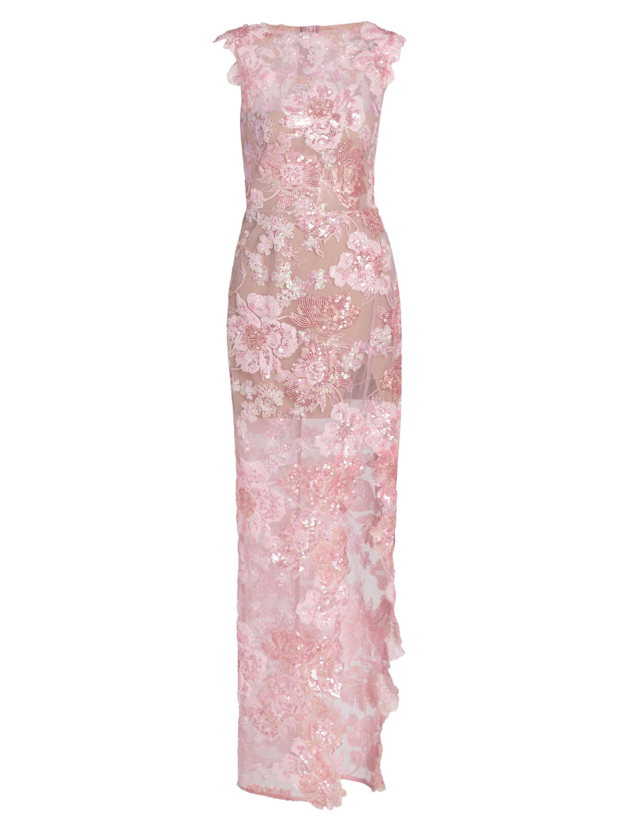 bronx and banco saba blanc floral-appliqué lace midi dress Shona Joy - La Lune Plunged Long Sleeve Maxi Dress - Gold main image 1