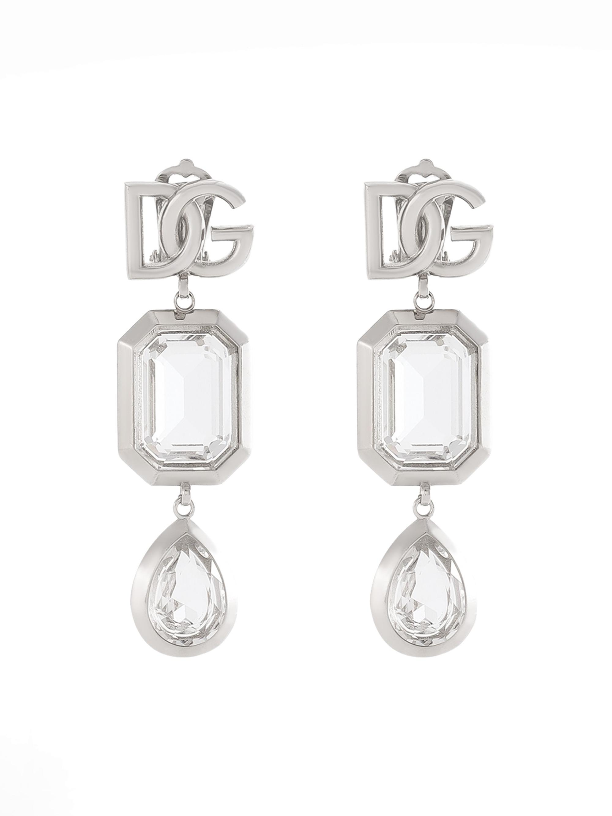 Dolce & Gabbana Women's Silvertone & Crystal Logo Long Drop Earrings - Silver