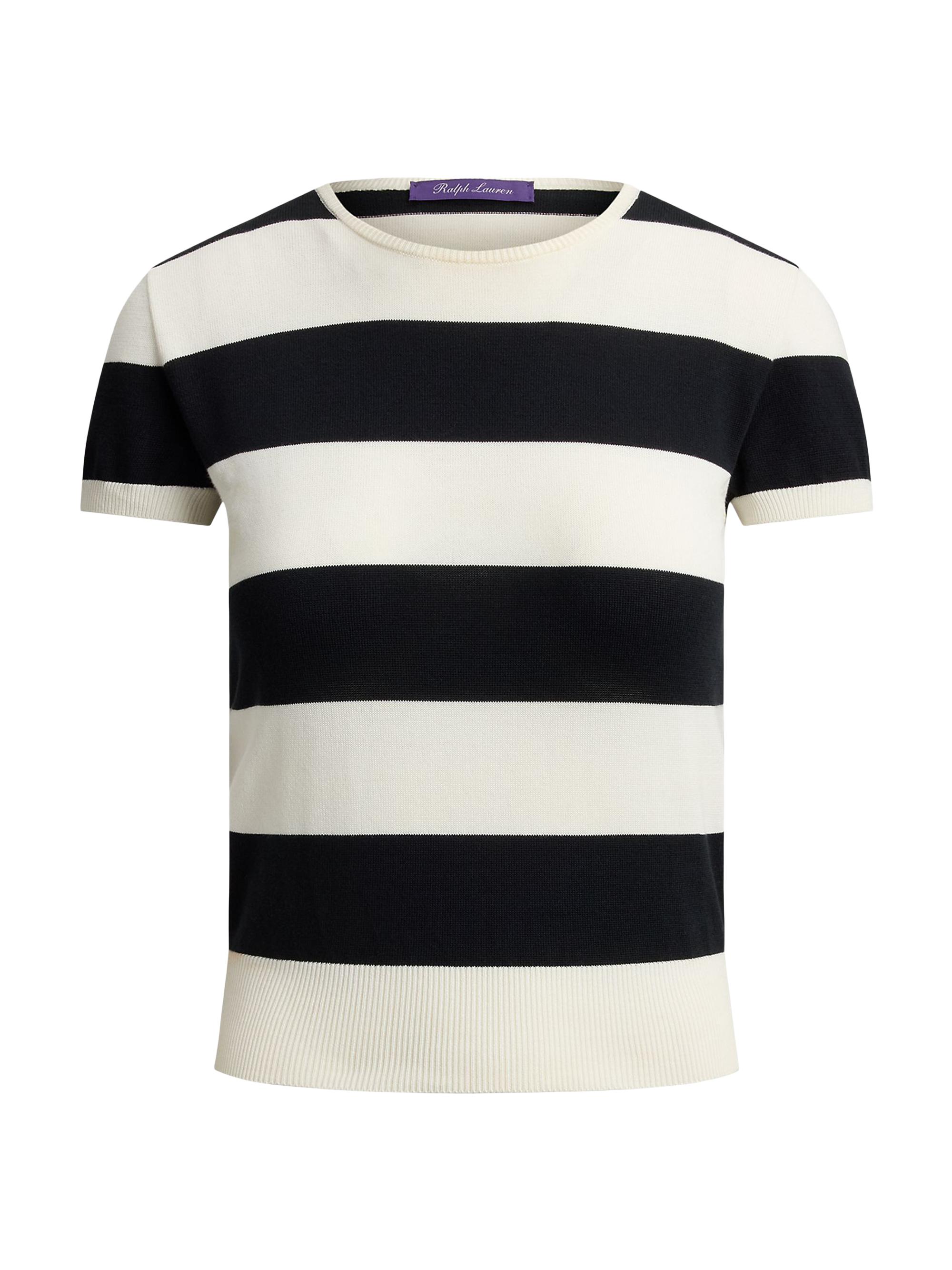 Ralph Lauren Collection Women's Striped Cotton-Silk Short-Sleeve Sweater - Lux Cream Black