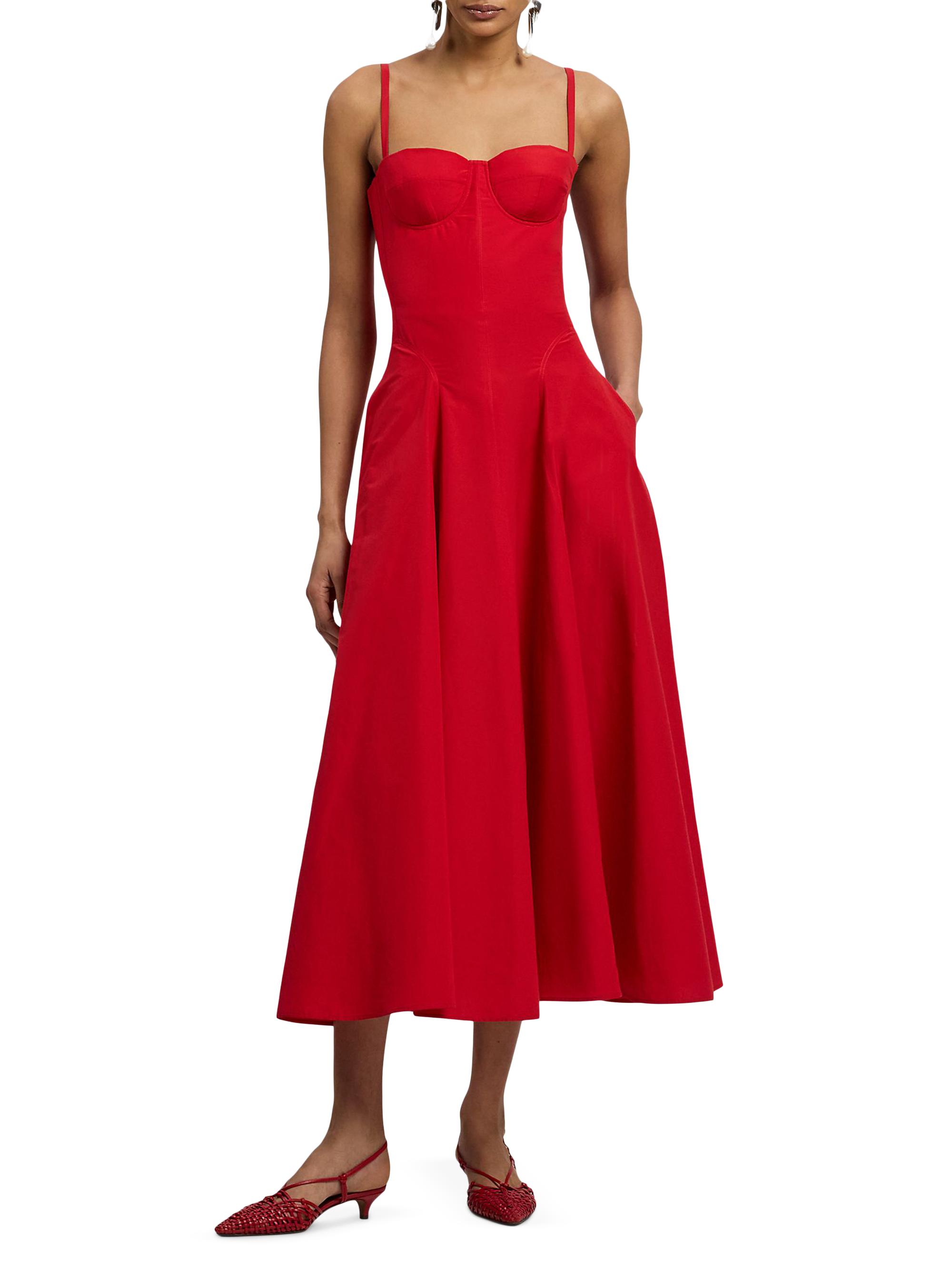Ralph Lauren Collection Women's Marigot Cotton-Blend Poplin Day Dress - Bright Red | Thumbnail 3