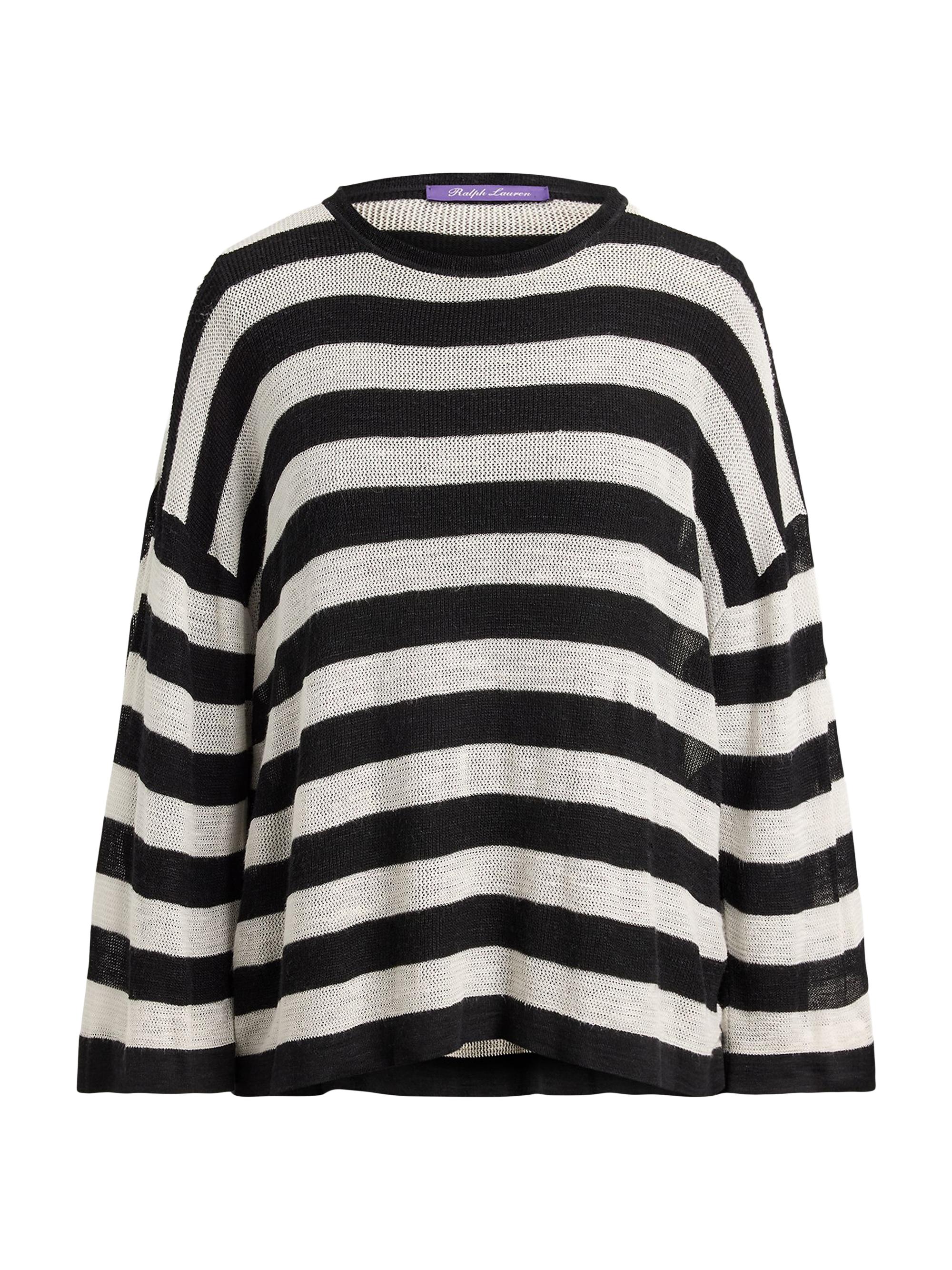 Ralph Lauren Collection Women's Striped Silk-Linen Crewneck Sweater - Black Lux Cream