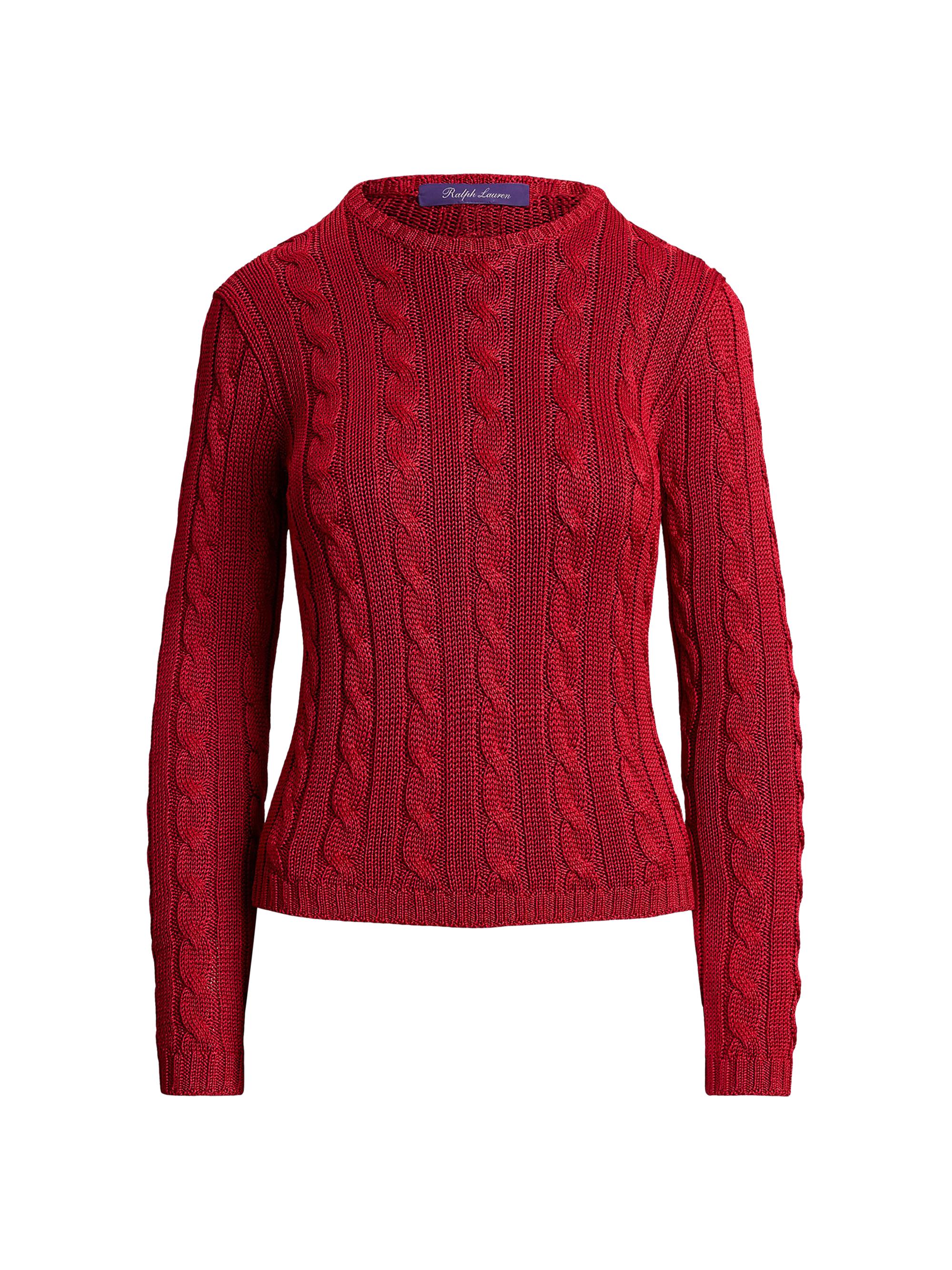 Ralph Lauren Collection Women's Cable-Knit Silk Crewneck Sweater - Bright Red