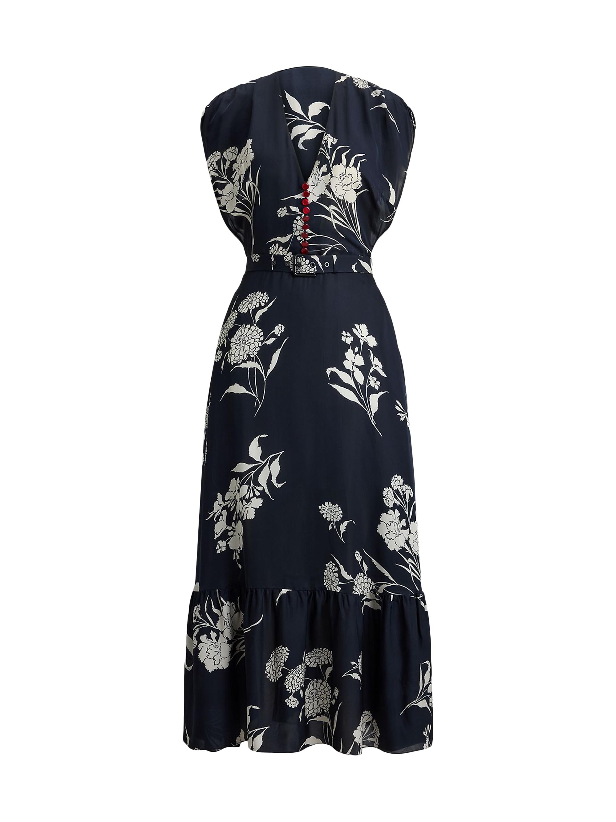 Ralph Lauren Collection Women's Damian Floral Satin Day Midi-Dress - Black Cream