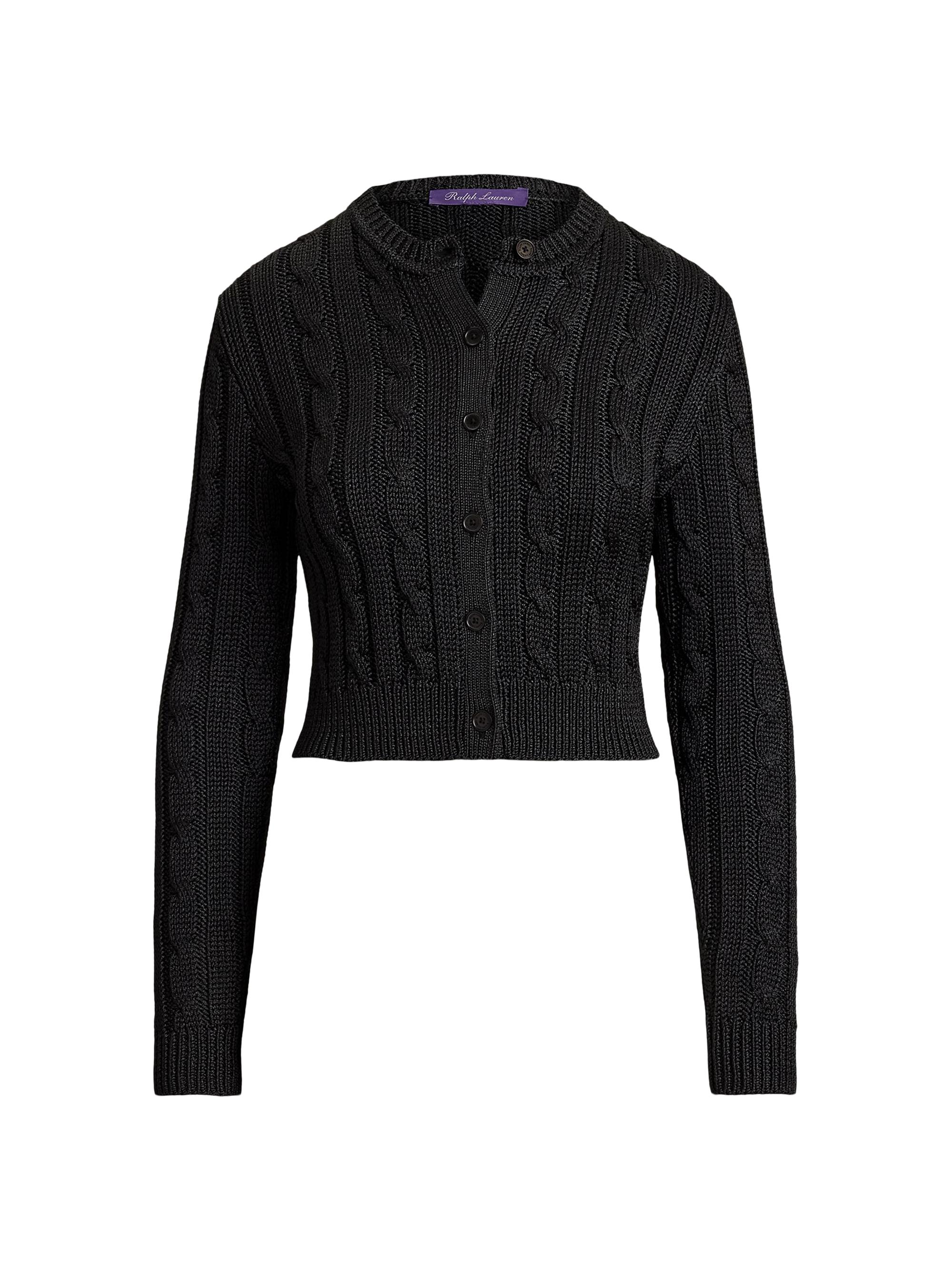 Ralph Lauren Collection Women's Cable-Knit Silk Cropped Cardigan - Black