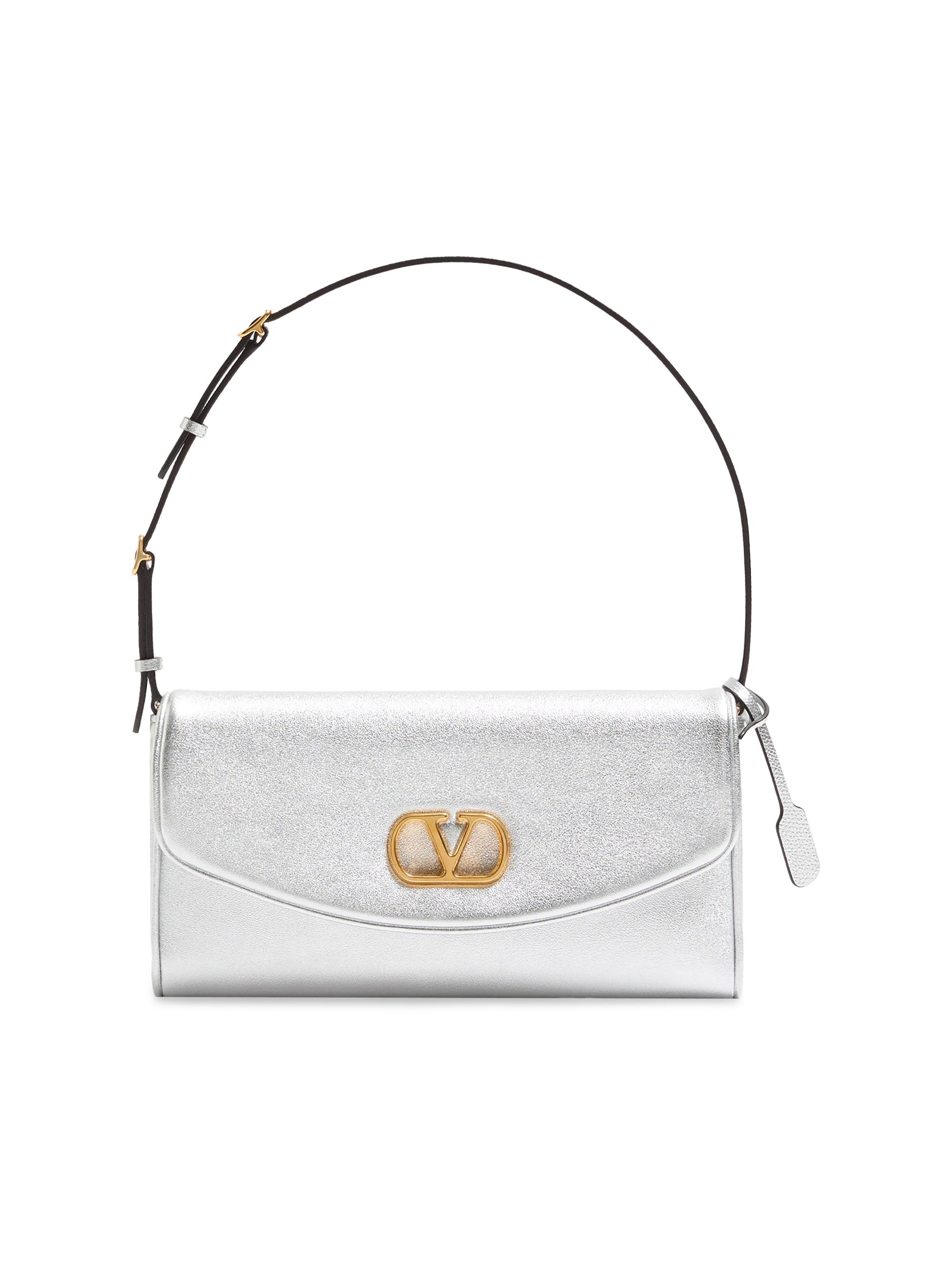 Valentino Garavani Women's DeVain  Shoulder Bag in Laminated Nappa Leather - Silver