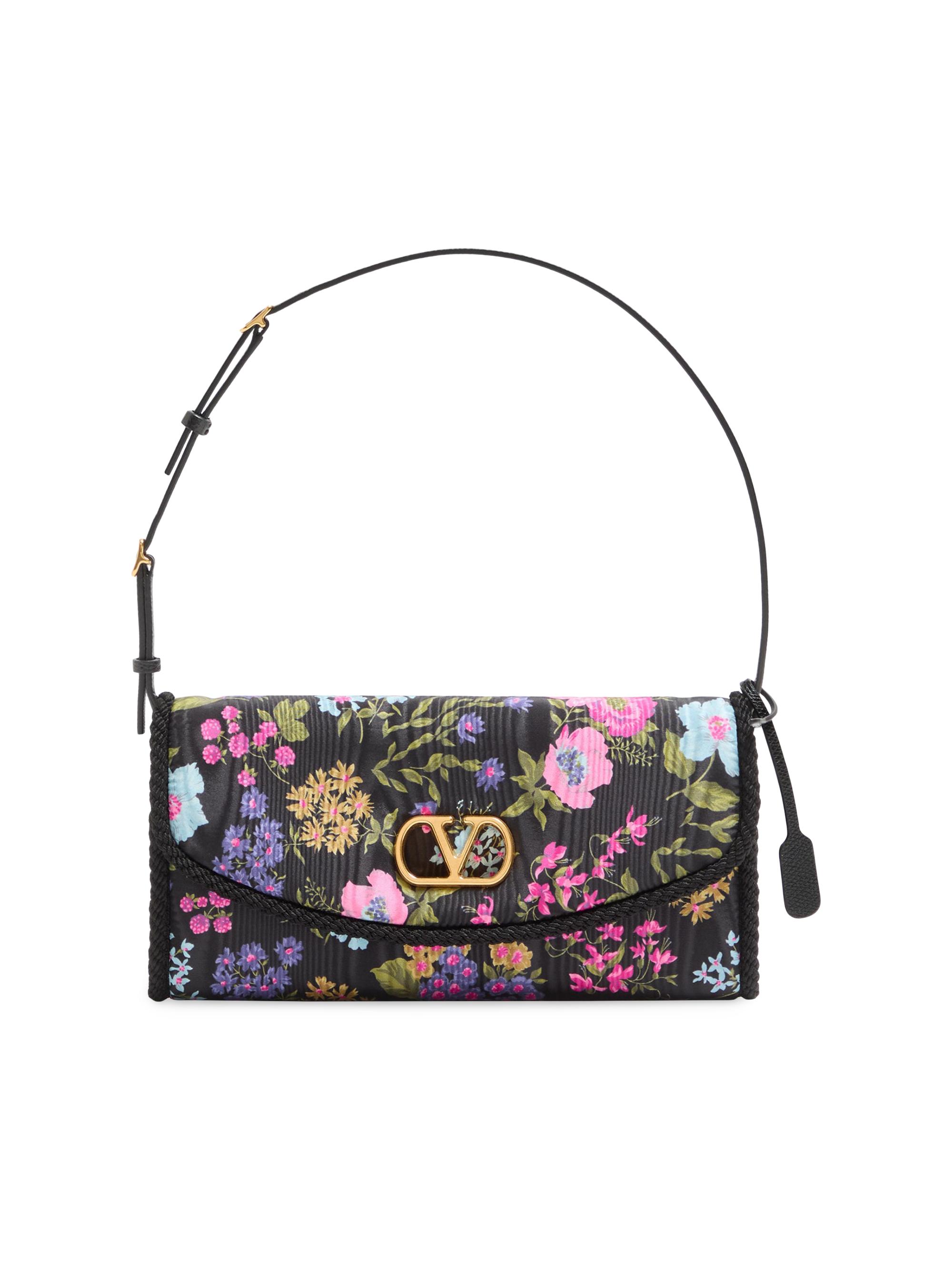 Valentino Garavani Women's DeVain  Shoulder Bag in Moiré Papier Floral Fabric - Multicolored