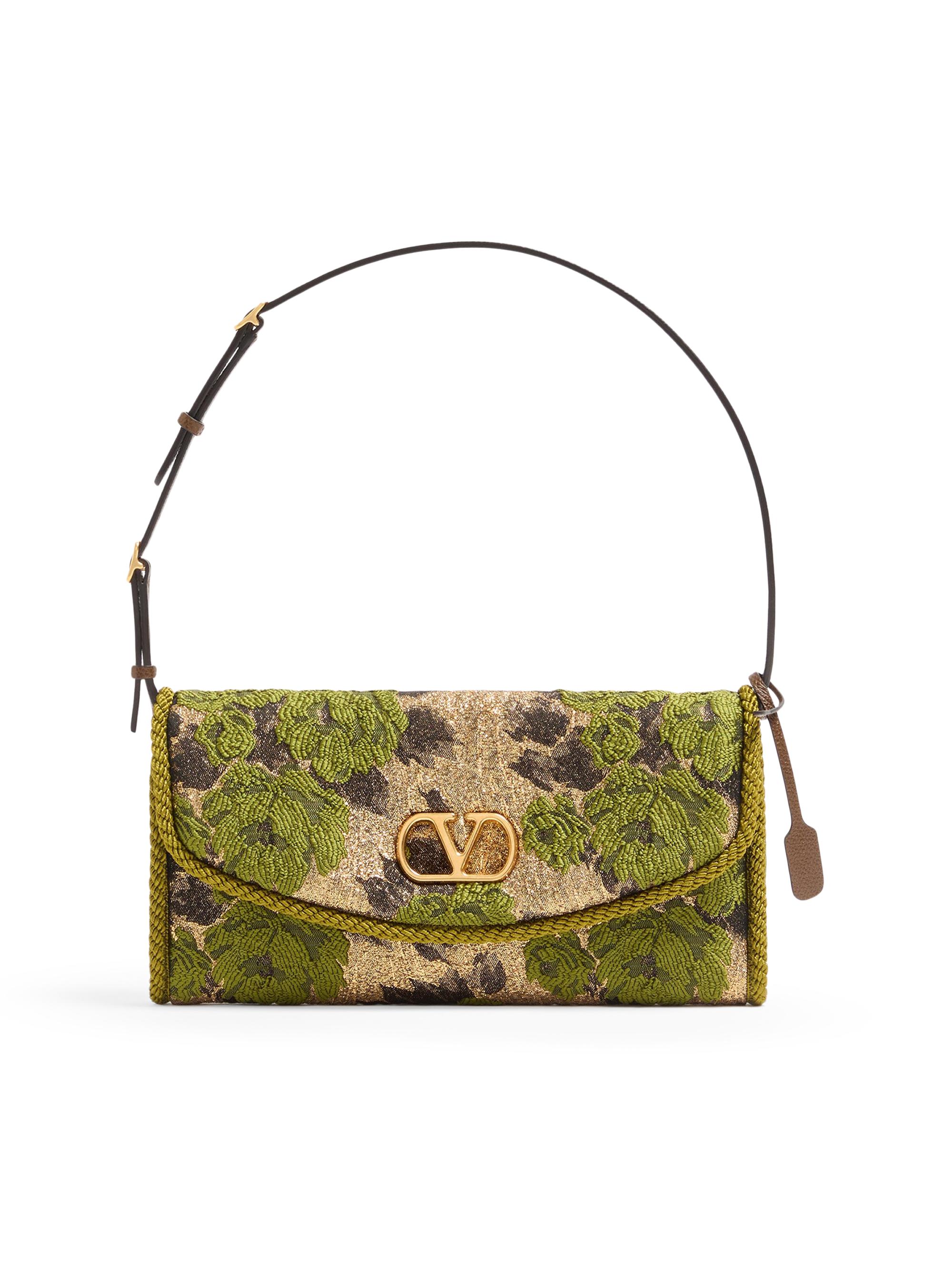 Valentino Garavani Women's Devain  Shoulder Bag in Jacquard Lurex Fabric - Gold Green