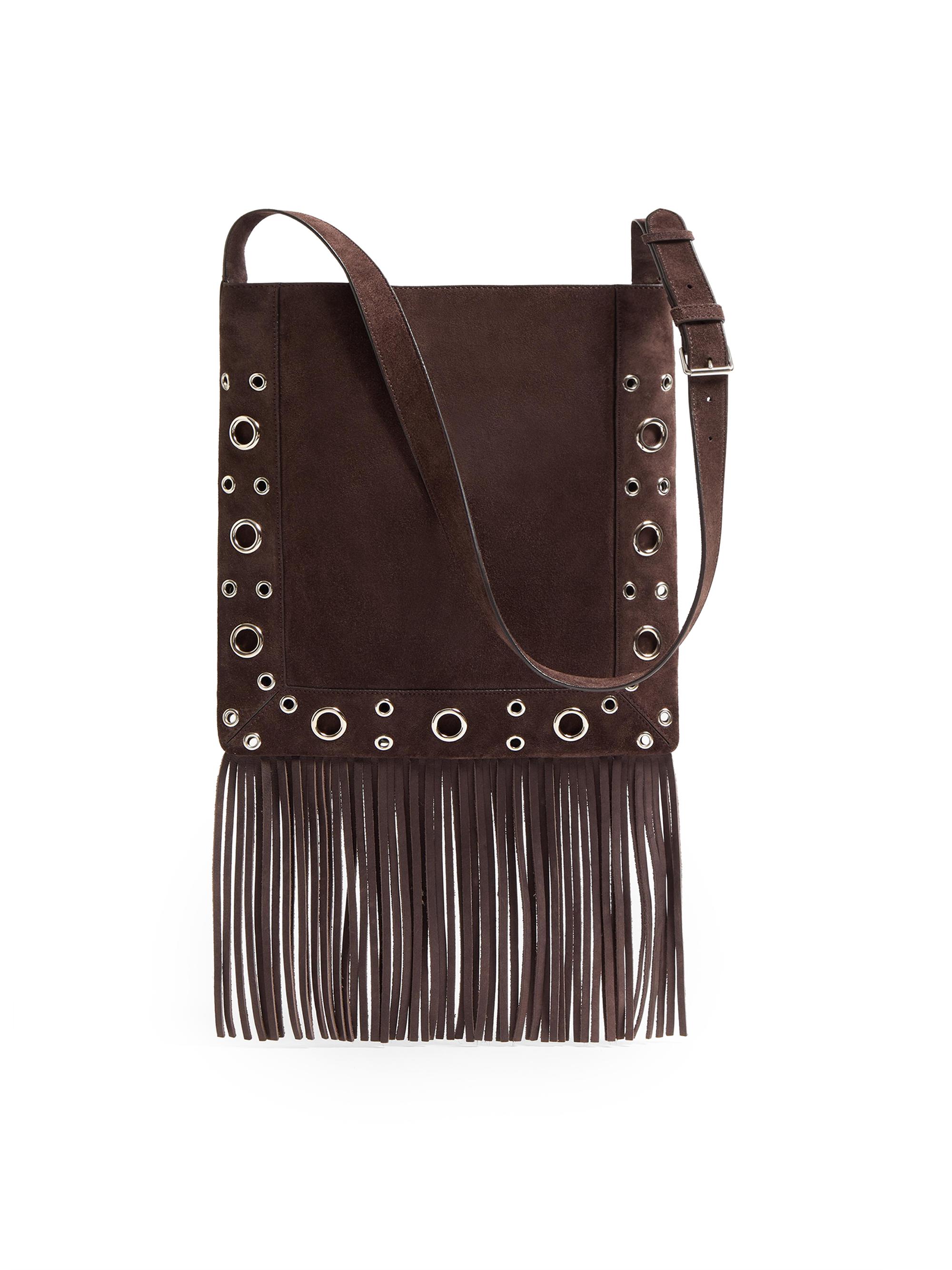 Valentino Garavani Men's Nellcôte Suede Shoulder Bag with Fringes - Brown