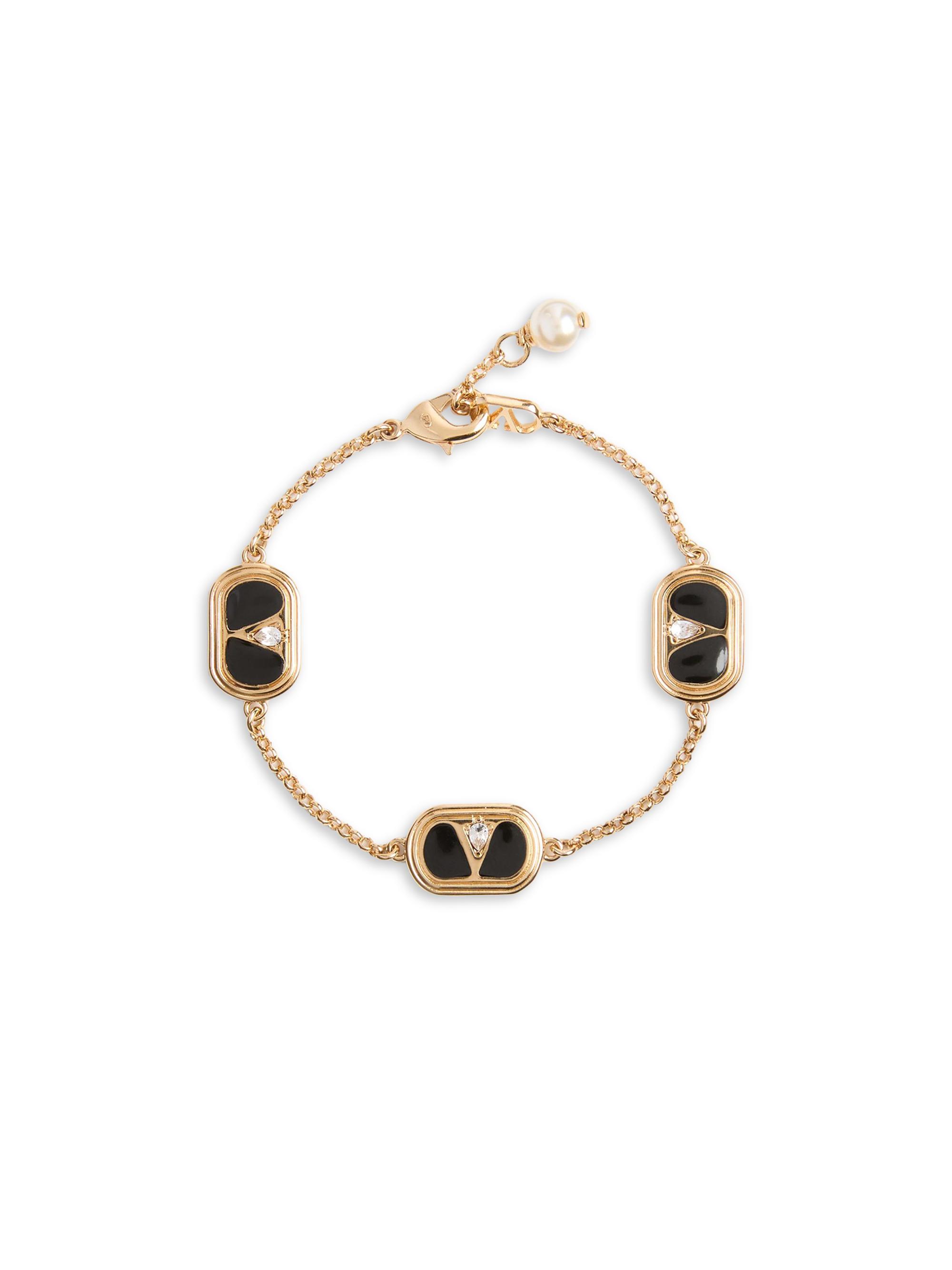 Valentino Garavani Women's Oval Bracelet in Metal, Enamel, Crystals and Swarovski Pearl - Gold Black