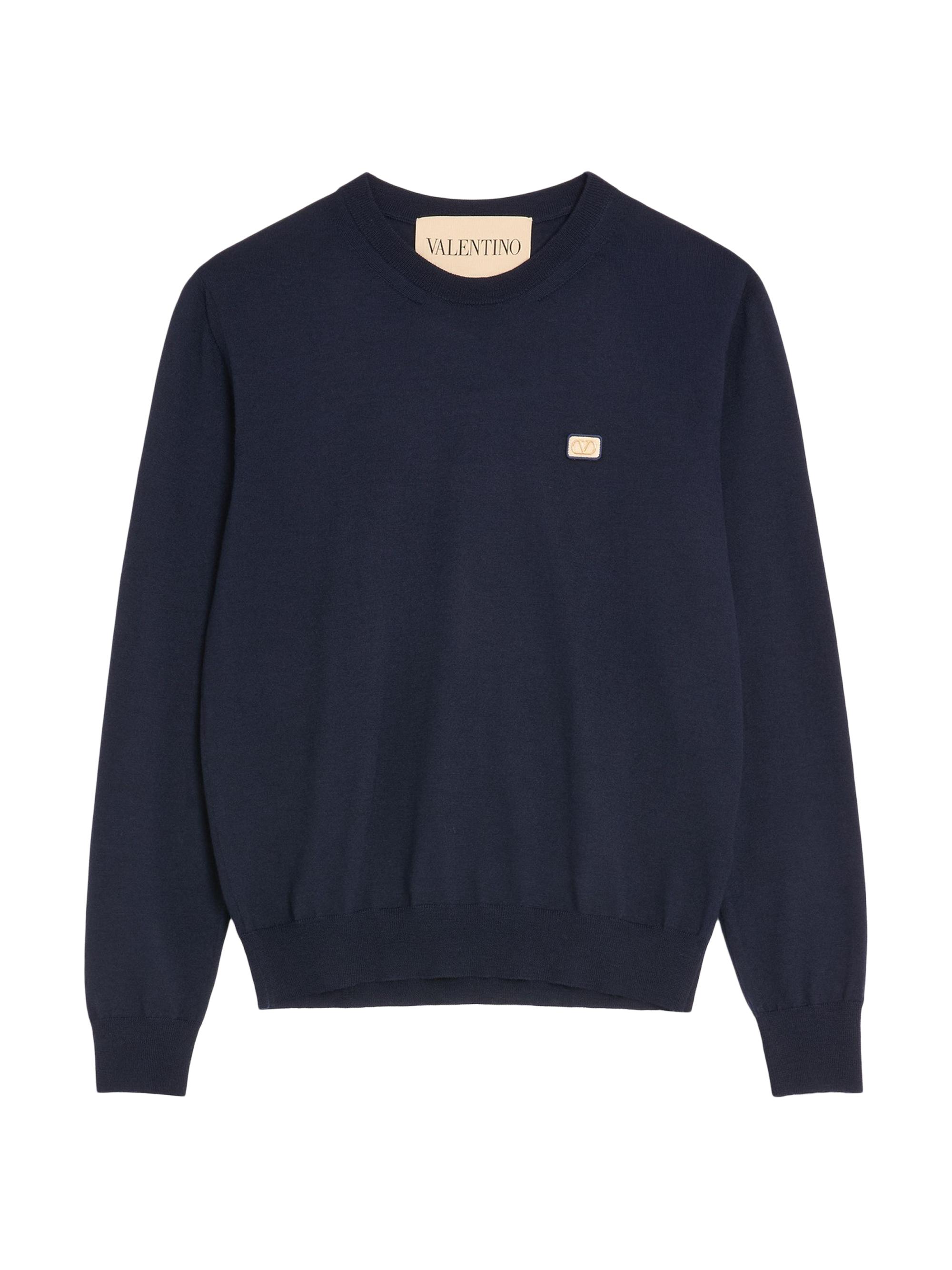 Valentino Garavani Men's Wool Sweater with Vlogo Patch - Navy