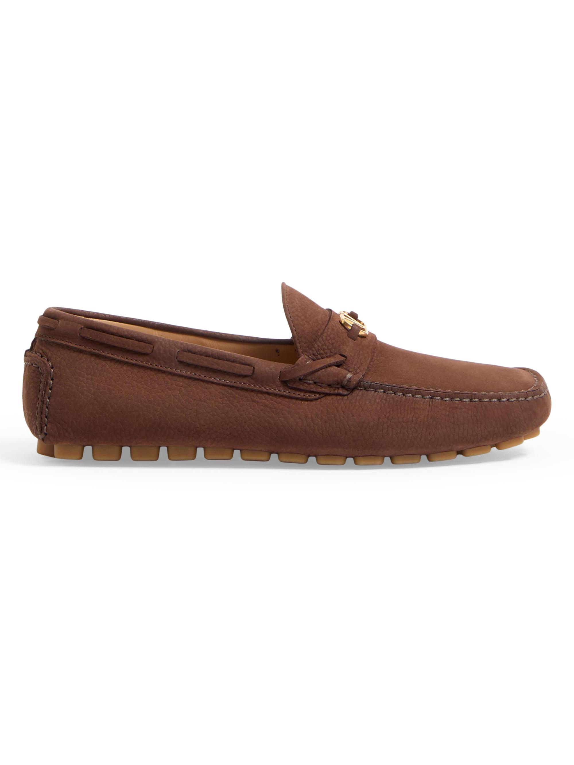 Valentino Garavani Men's Driver Fastaway Loafers in Deerskin Suede - Bark Brown