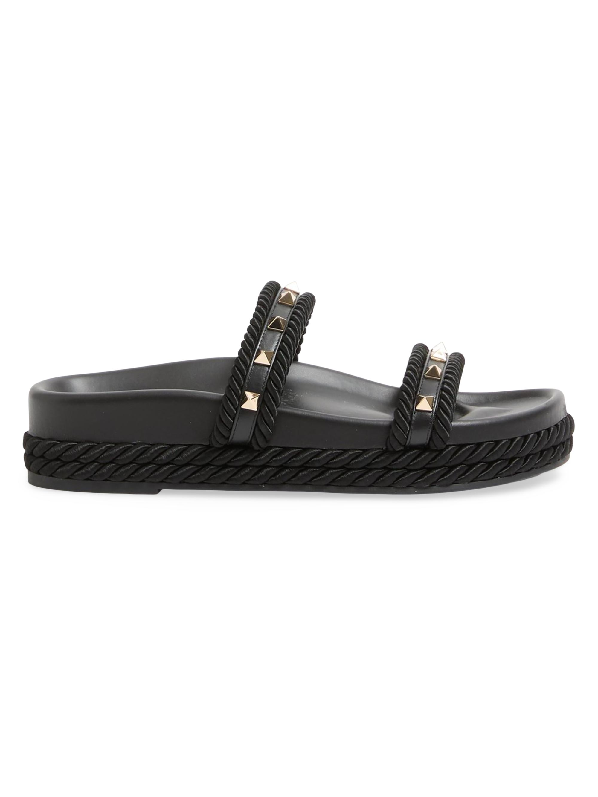VALENTINO スタッズ付きブラックミュール Valentino Garavani Rockstud Slide 20MM Sandals in Calfskin | Saks