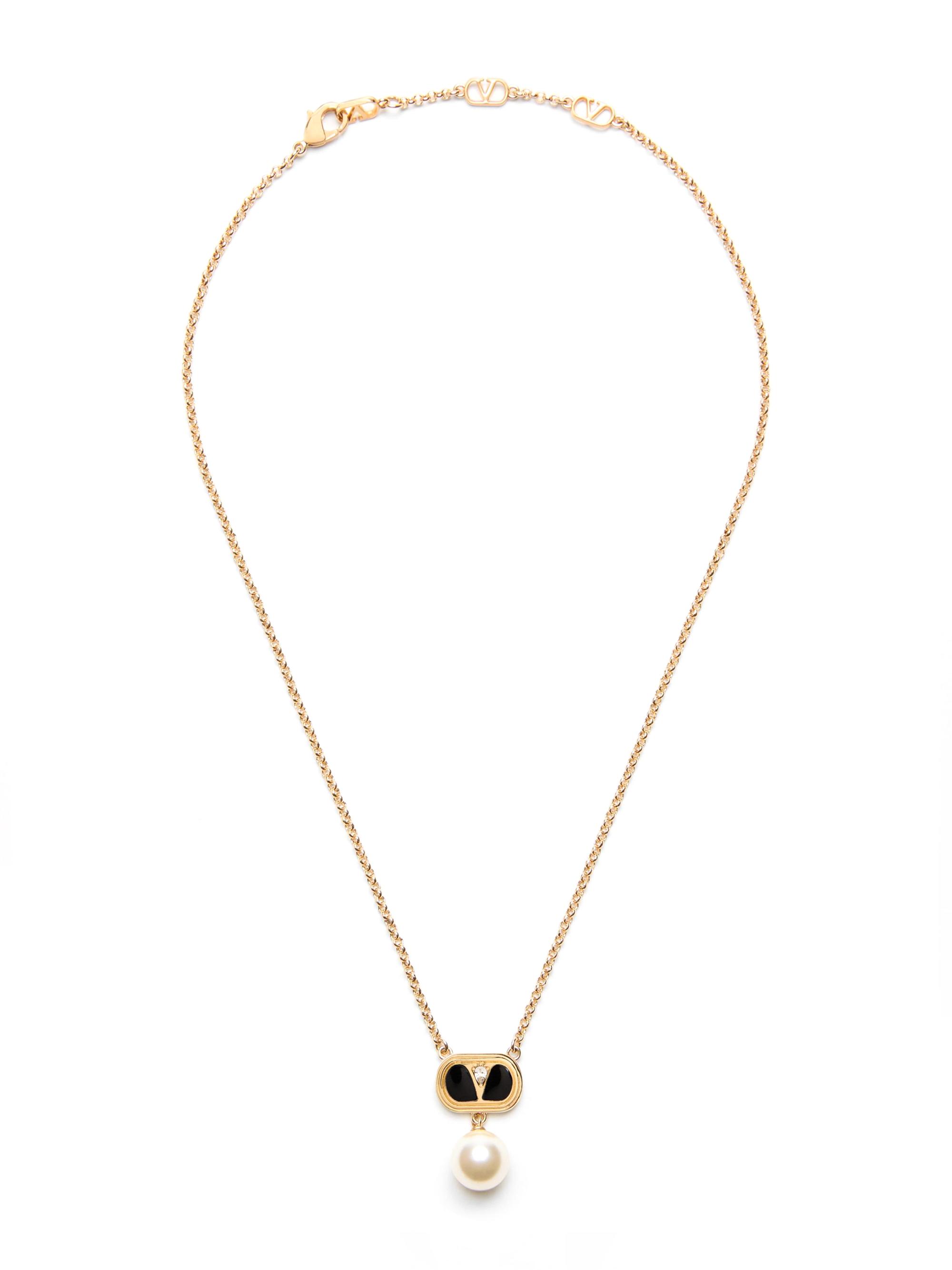 Valentino Garavani Women's Ovalette Metal Necklace with Enamel, Crystal, and Swarovski Pearl - Gold Black