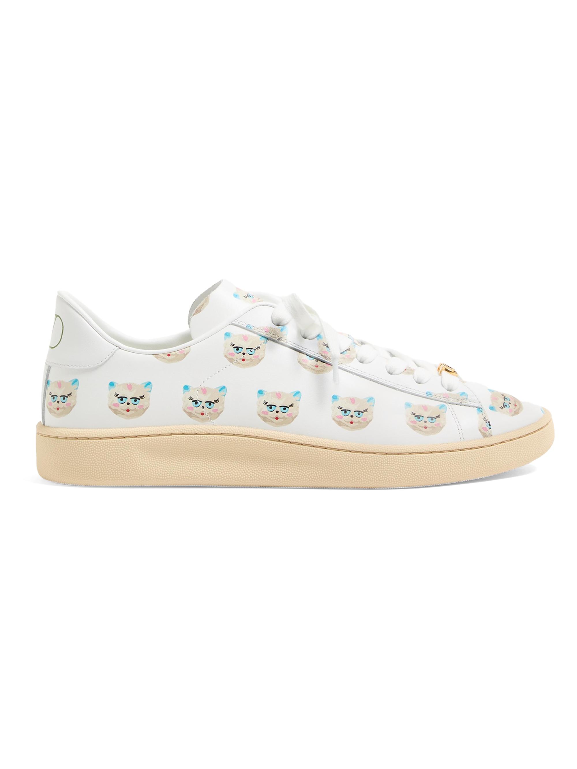 Valentino Garavani Men's Royco Sneakers in Nappa Calfskin with Le Chat De La Maison Motif - White