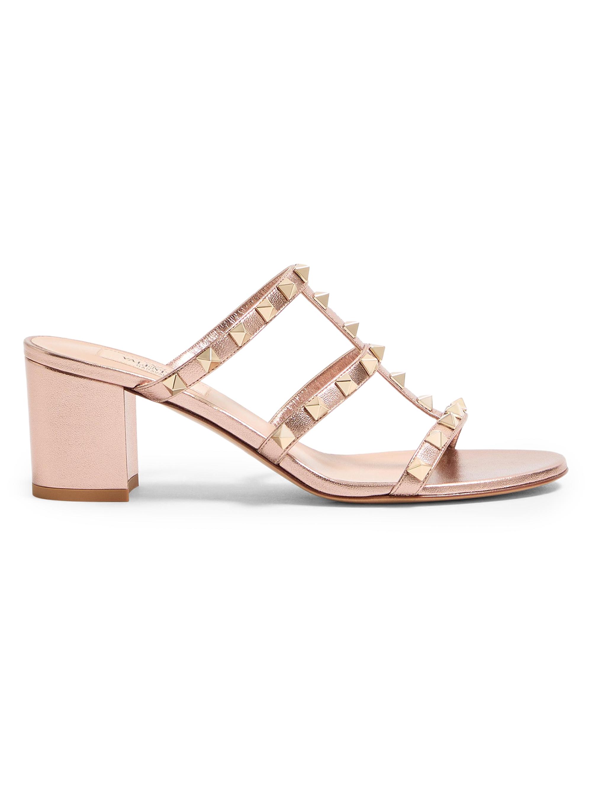 Valentino Garavani Women's Rockstud 60MM Slide Sandals in Laminated Nappa - Rose Cannelle
